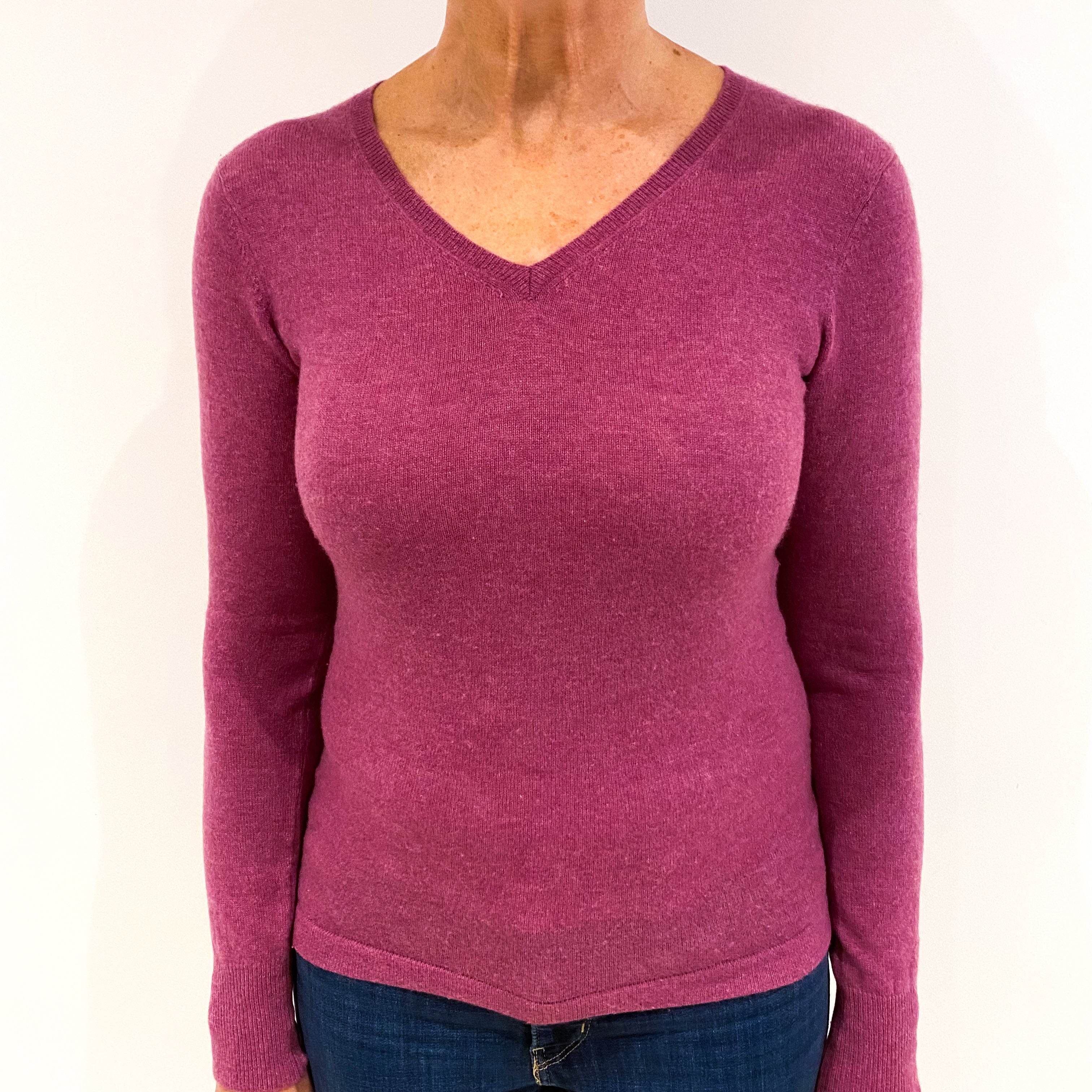 Mulberry Purple Cashmere V-Neck Jumper Medium