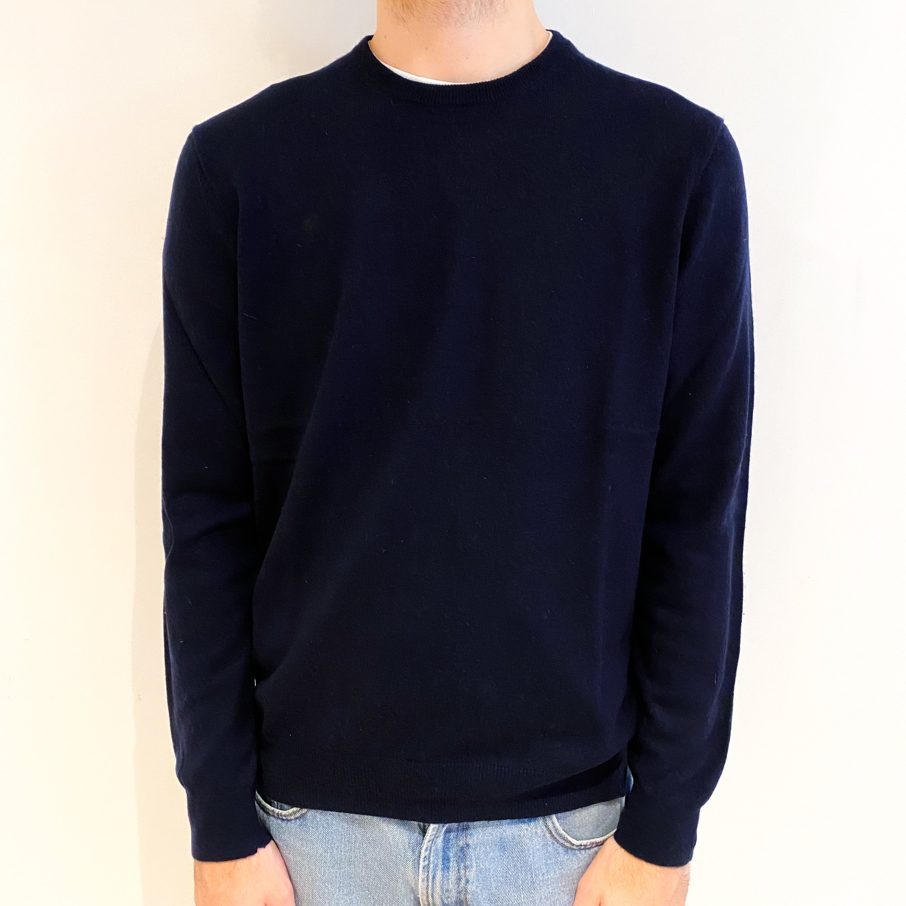 Men's Navy Blue Cashmere Crew Neck Jumper Large