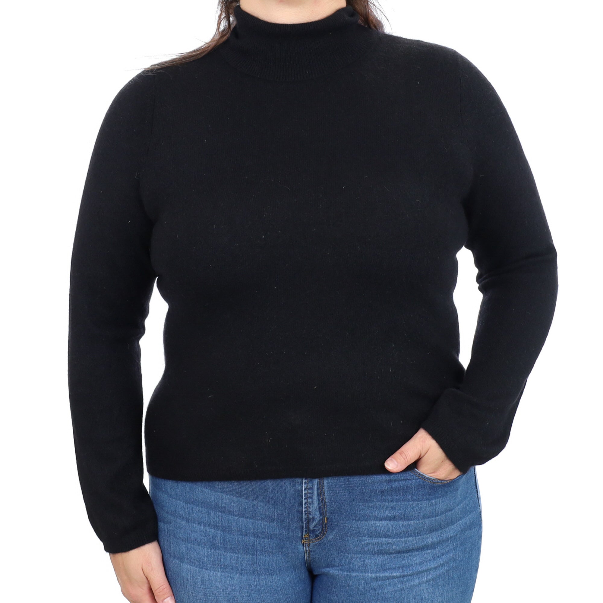 Black Cashmere Polo Neck Jumper Large