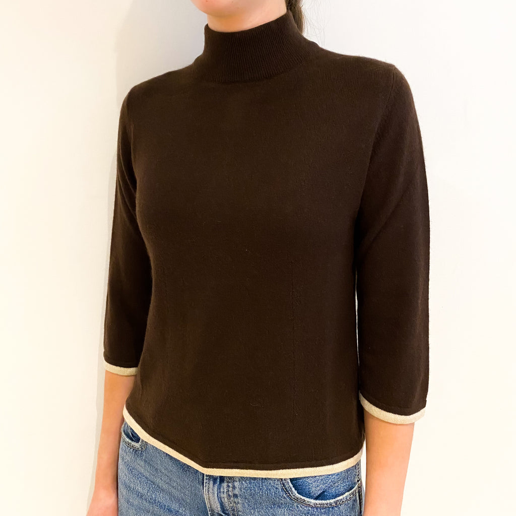Chocolate Brown Cashmere Turtle Neck Jumper Extra Small