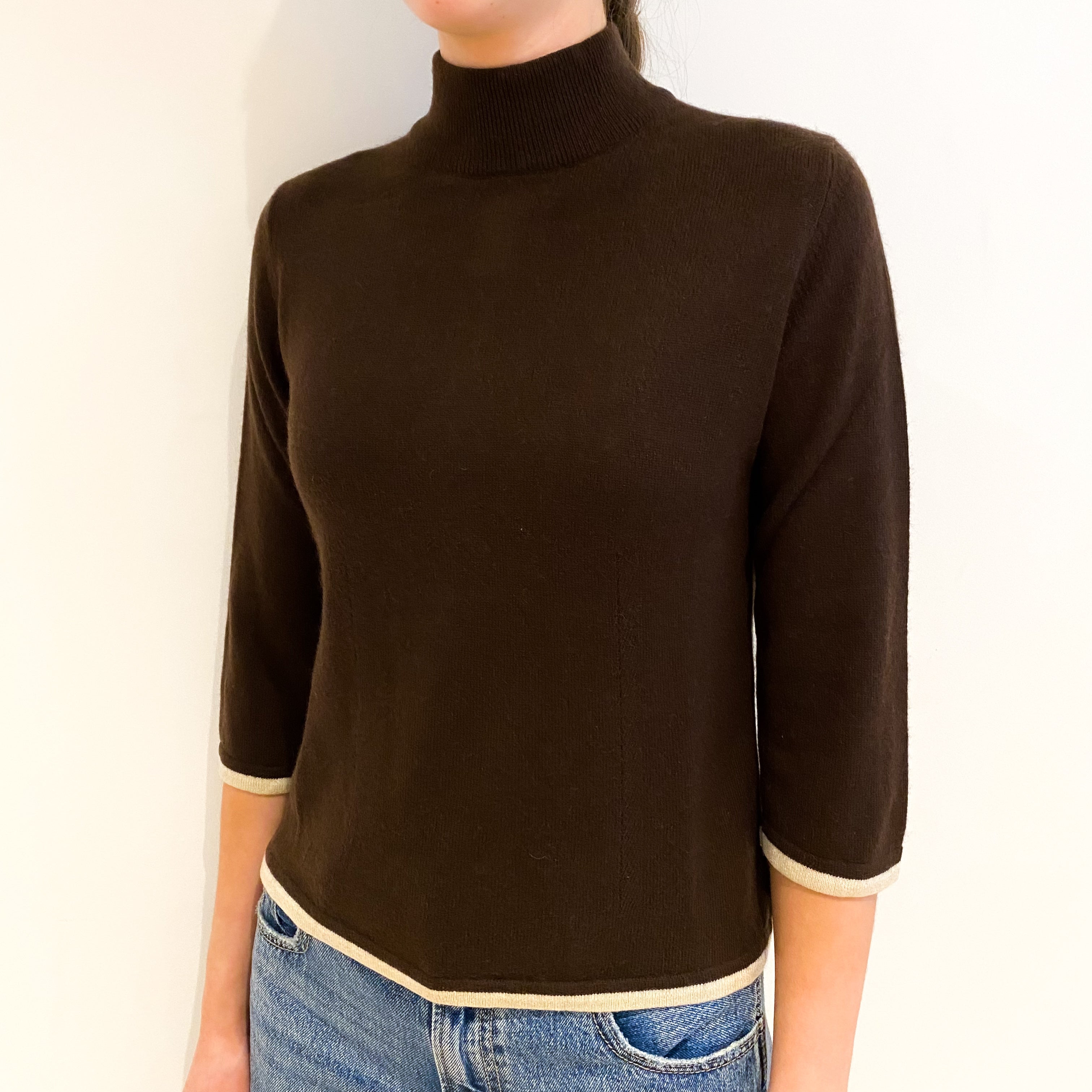 Chocolate Brown Cashmere Turtle Neck Jumper Extra Small