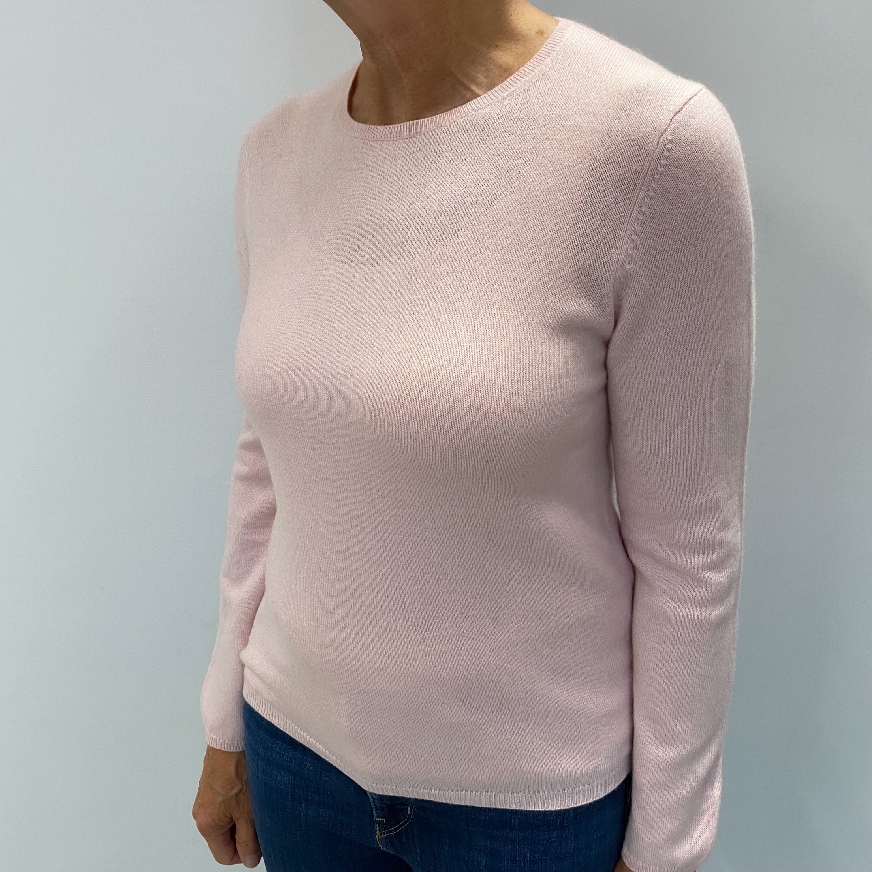 Carnation Pink Cashmere Crew Neck Jumper Medium