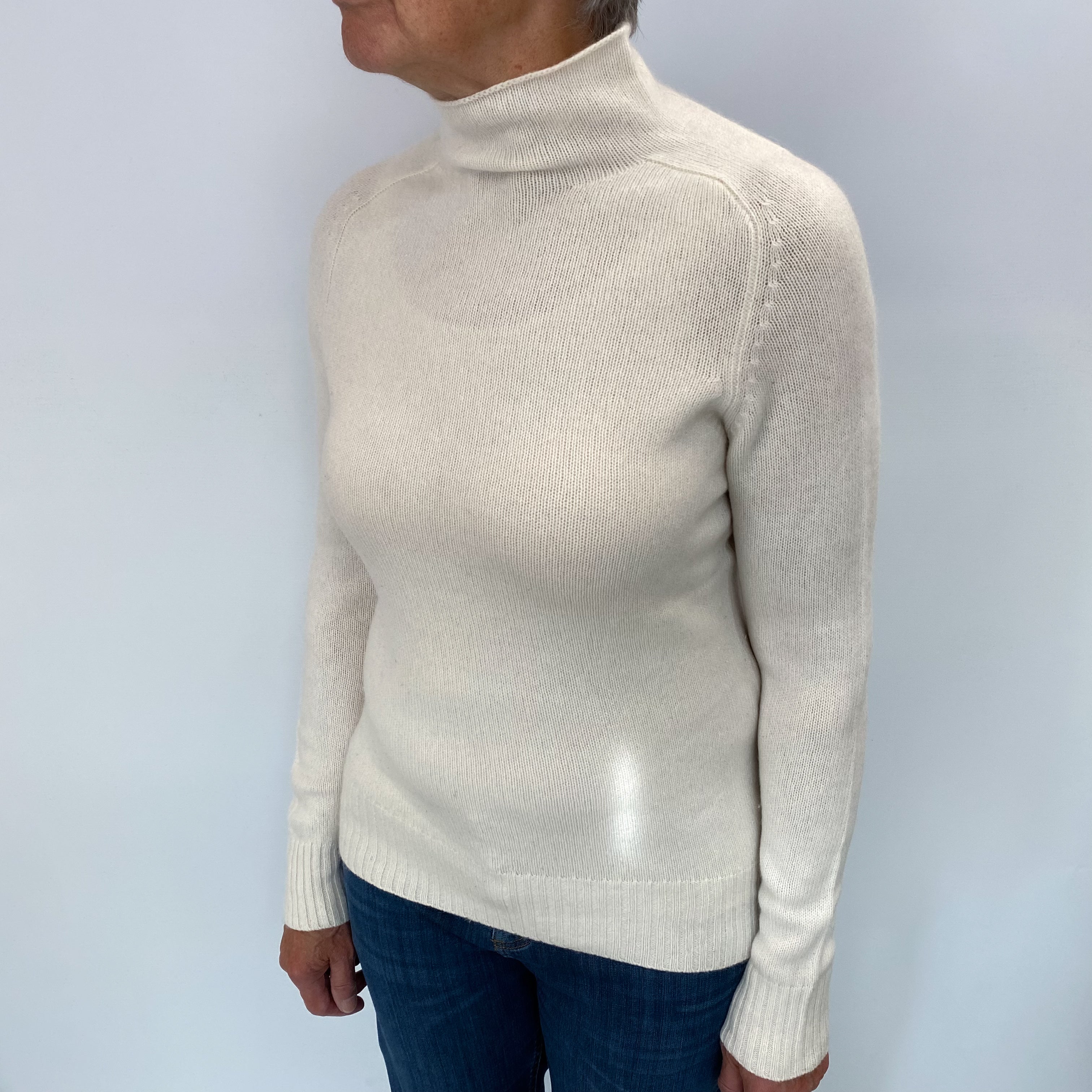 Ivory White Cashmere Turtle Neck Jumper Medium