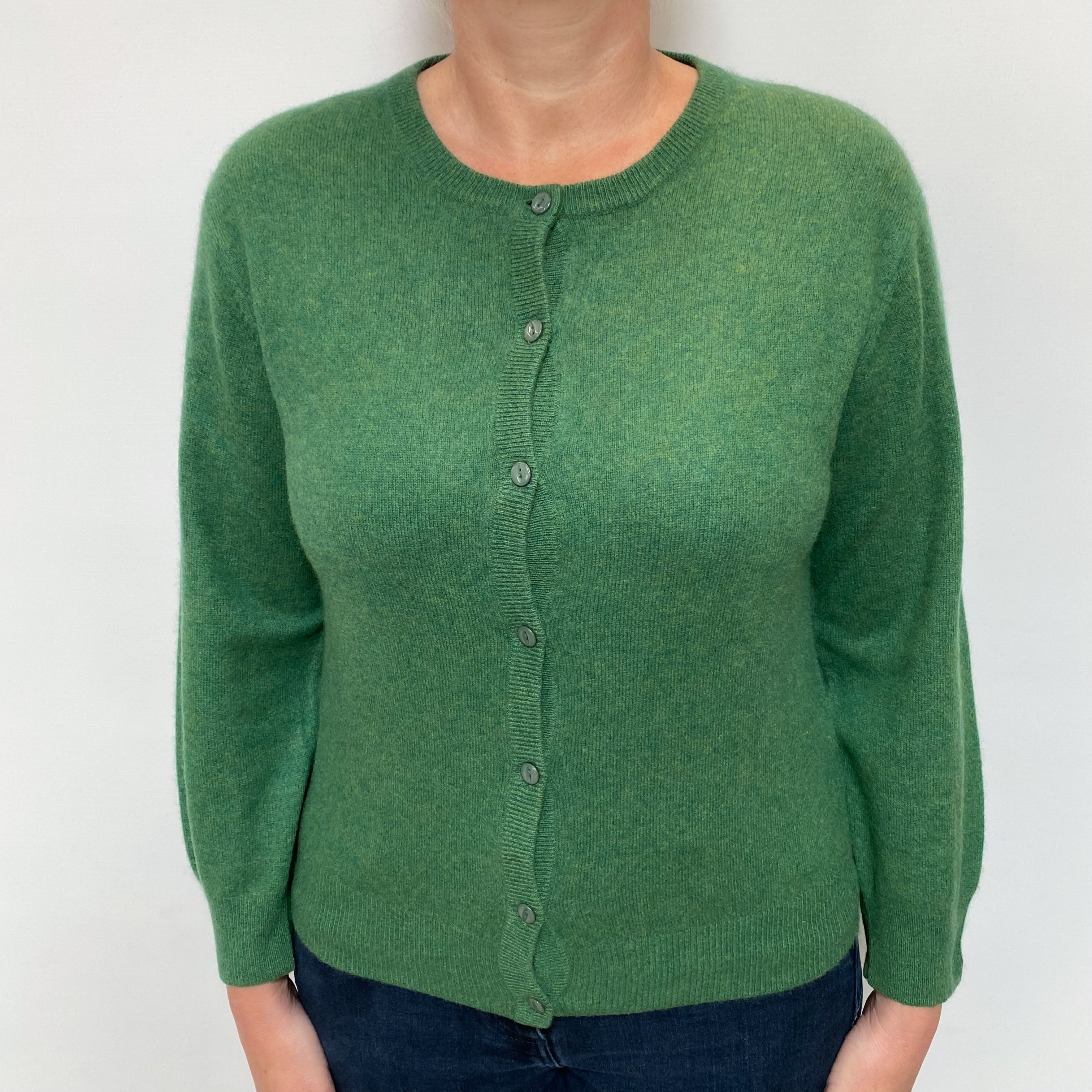 Grass Green Cashmere Crew Neck Cardigan Large