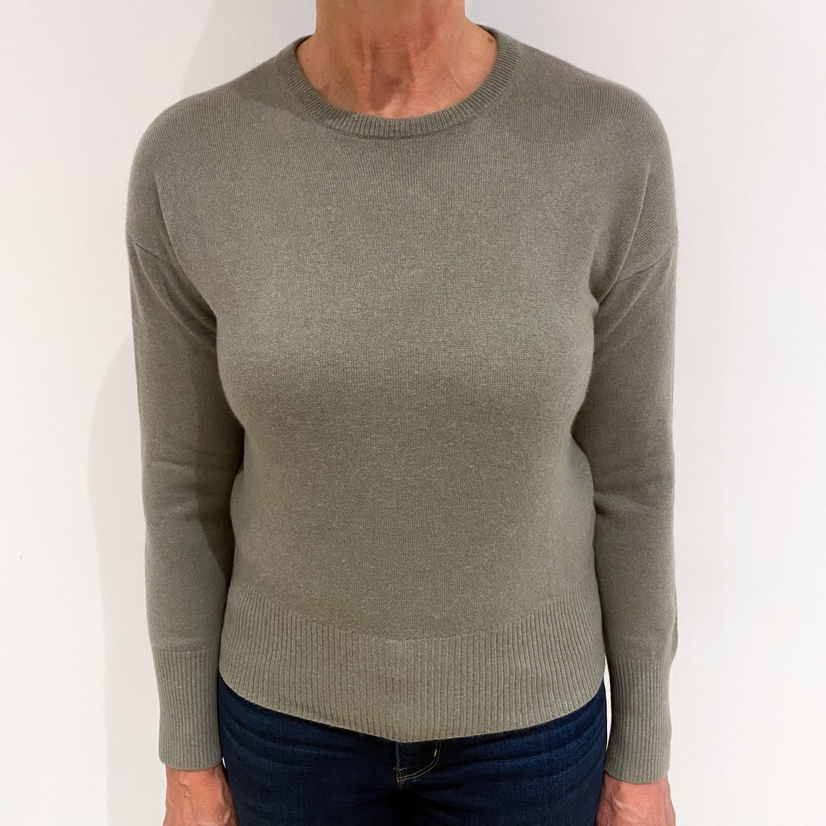Sage Green Cashmere Crew Neck Jumper Medium