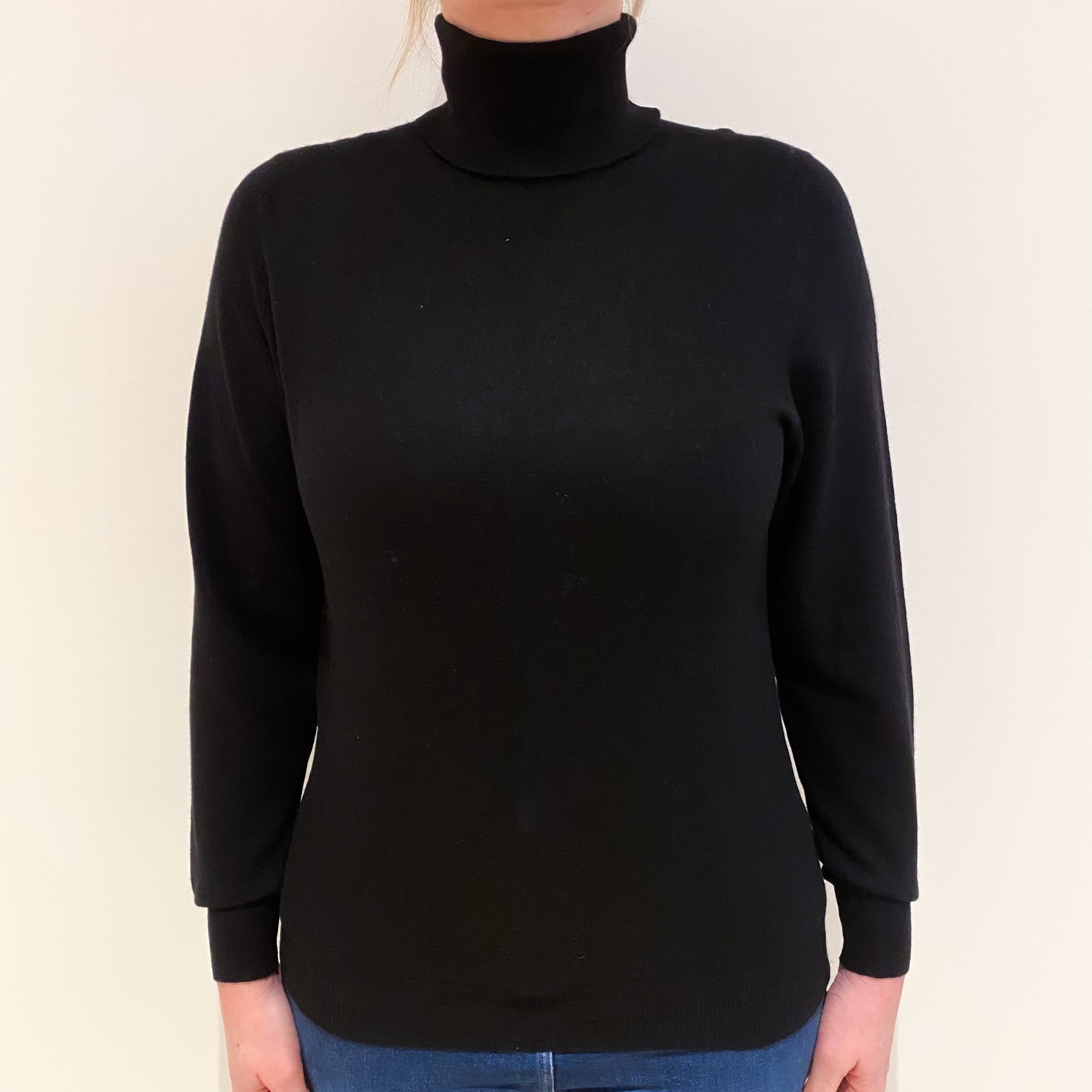 Black Cashmere Polo Neck Jumper Large