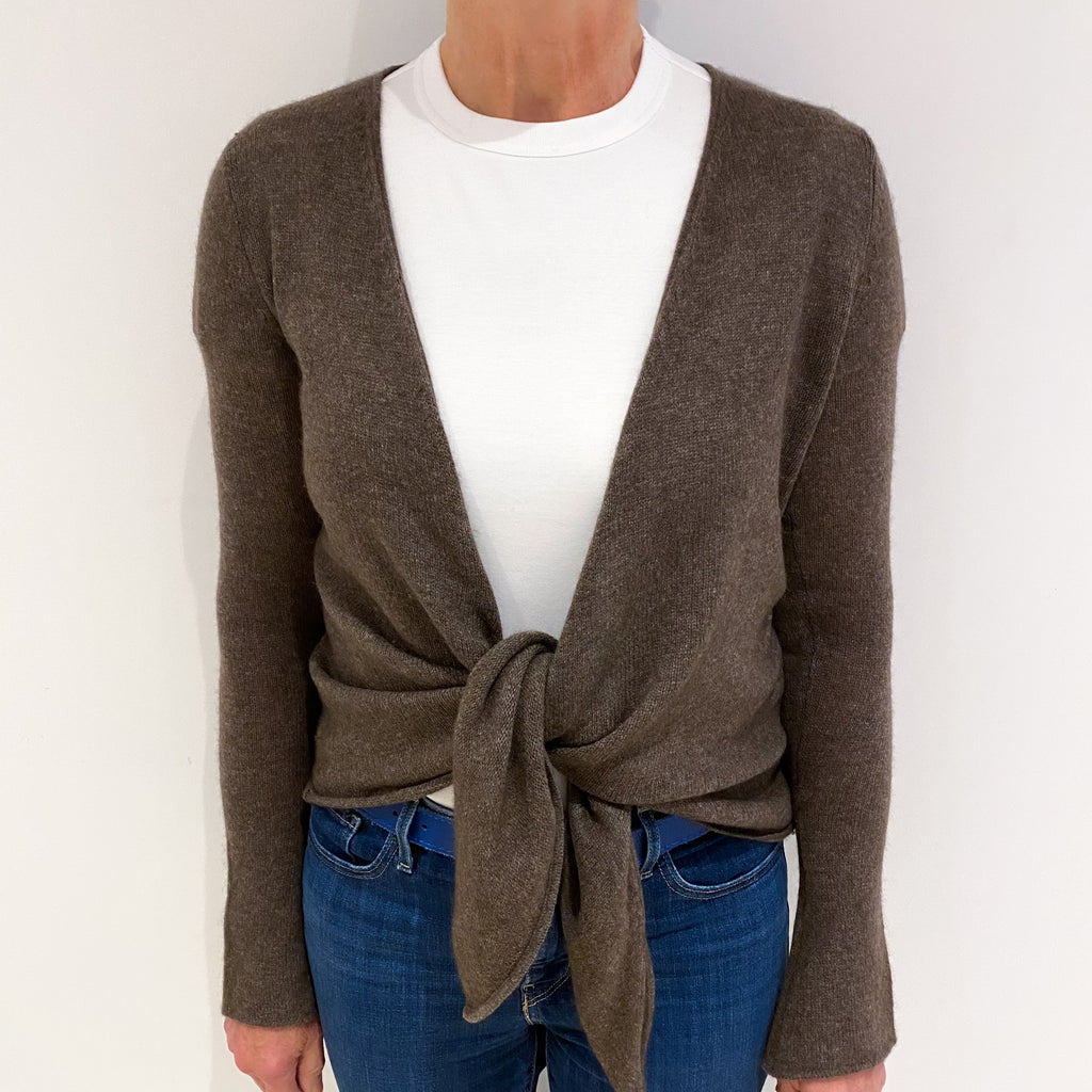 Mole Brown Tie Front Cashmere Cardigan Medium
