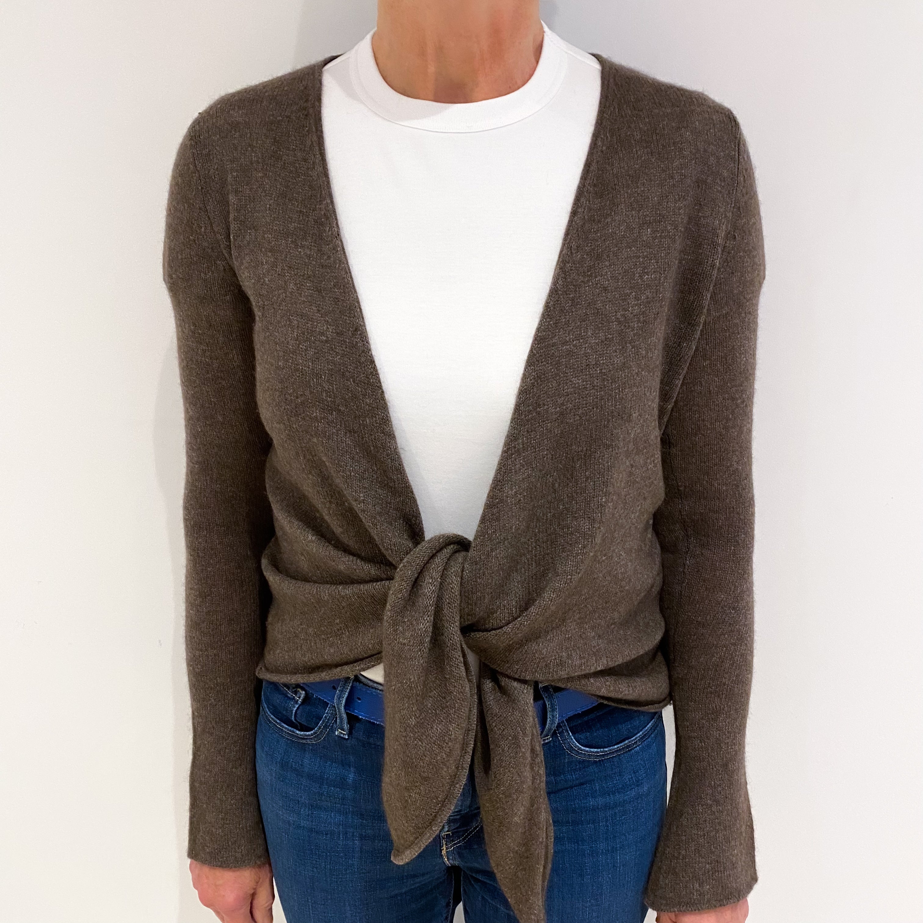 Mole Brown Tie Front Cashmere Cardigan Medium