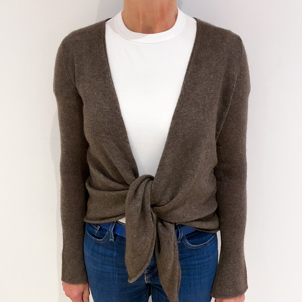 Mole Brown Tie Front Cashmere Cardigan Medium