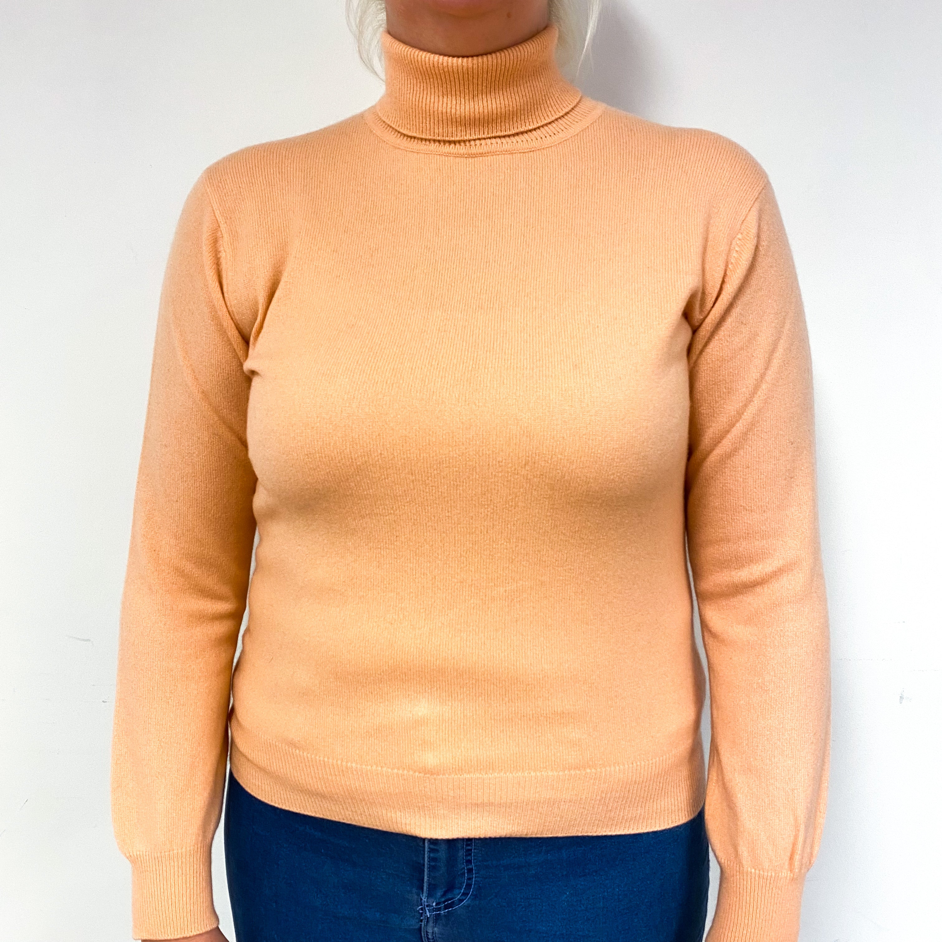 Peach Orange Cashmere Polo Neck Jumper Large