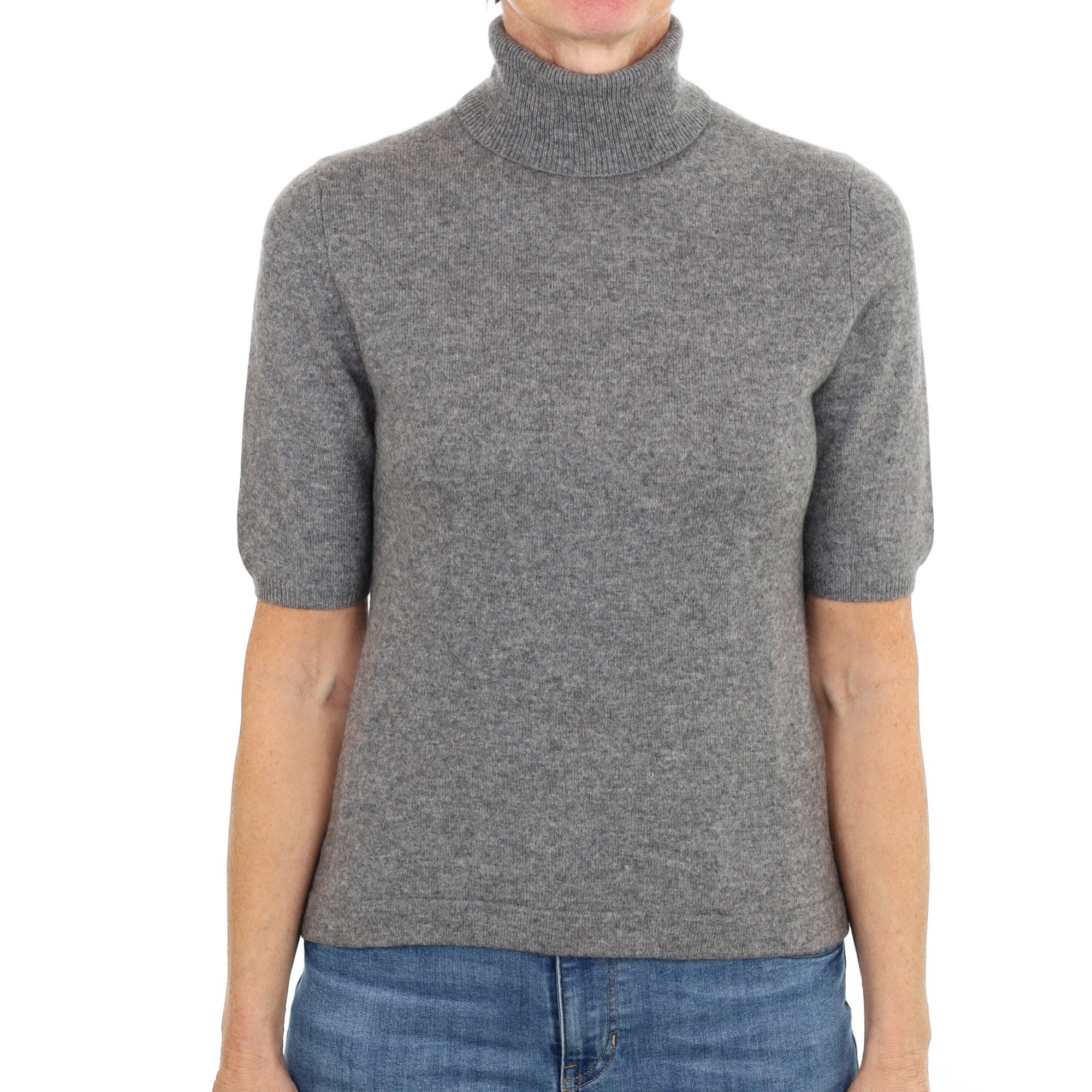 Ash Grey Cashmere Polo Neck Short Sleeved Jumper Small