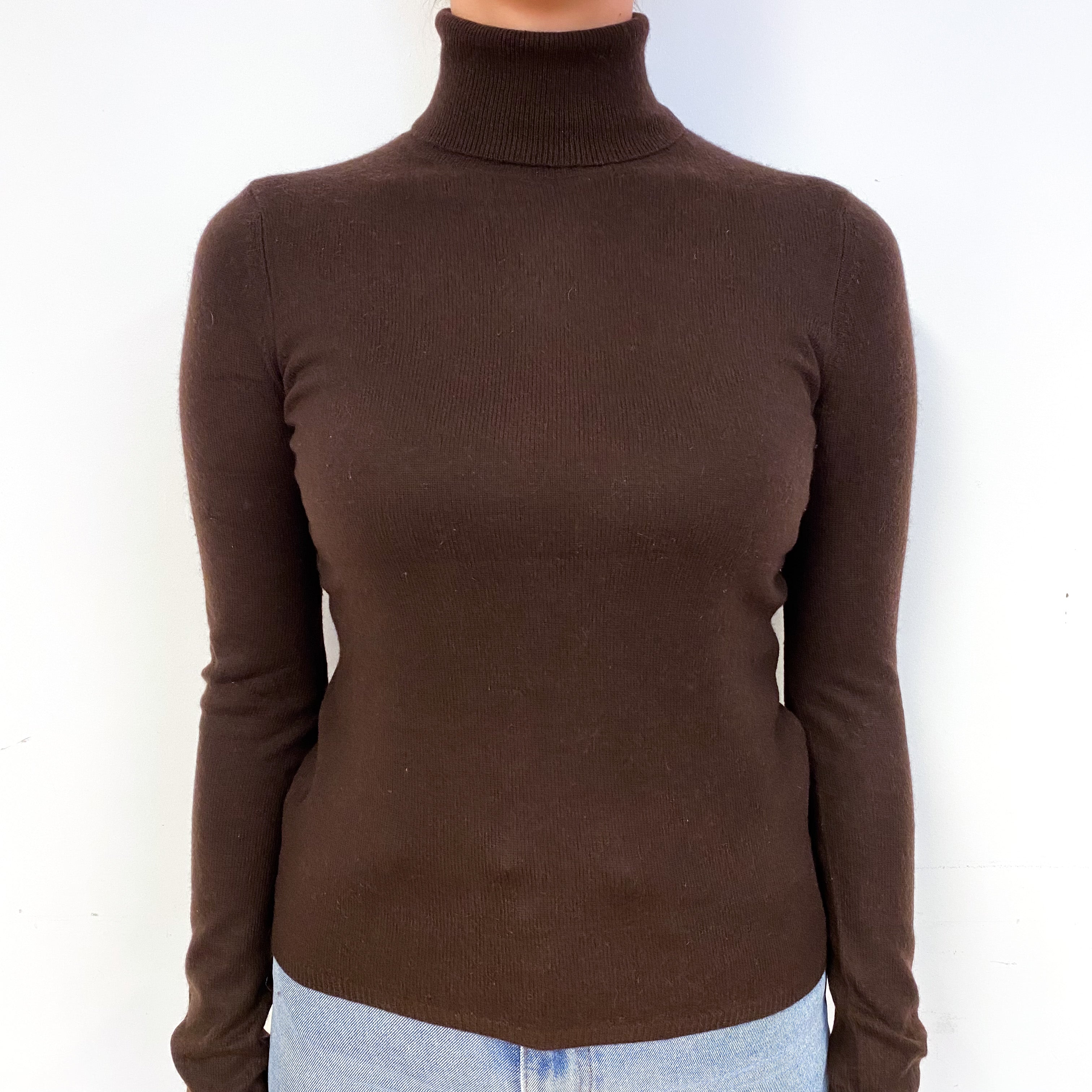 Chocolate Brown Cashmere Polo Neck Jumper Small