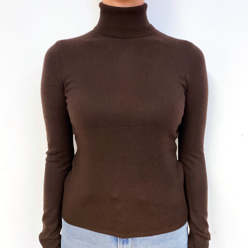 Chocolate Brown Cashmere Polo Neck Jumper Small