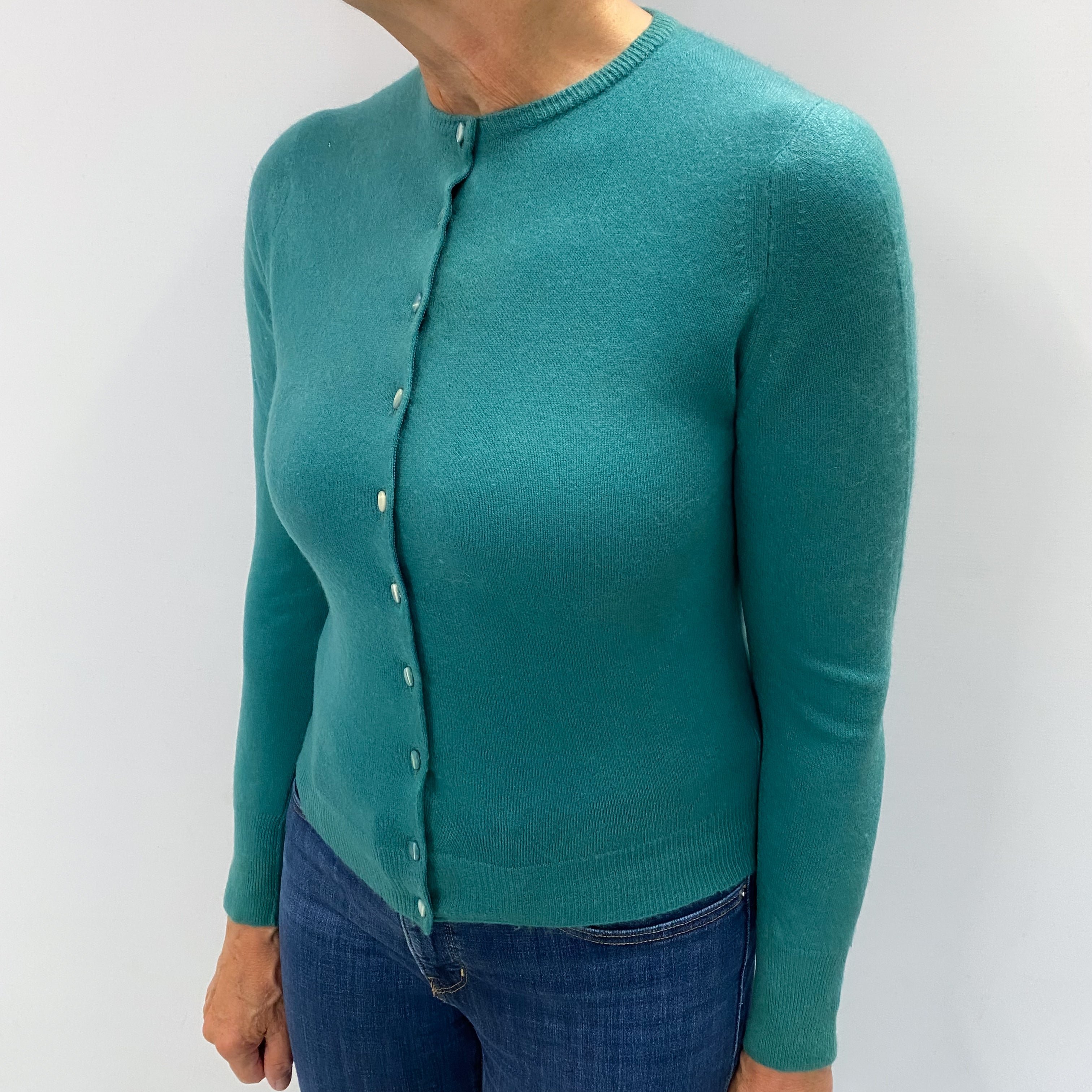Vintage Lincoln Green Cashmere Crew Neck Cardigan Medium