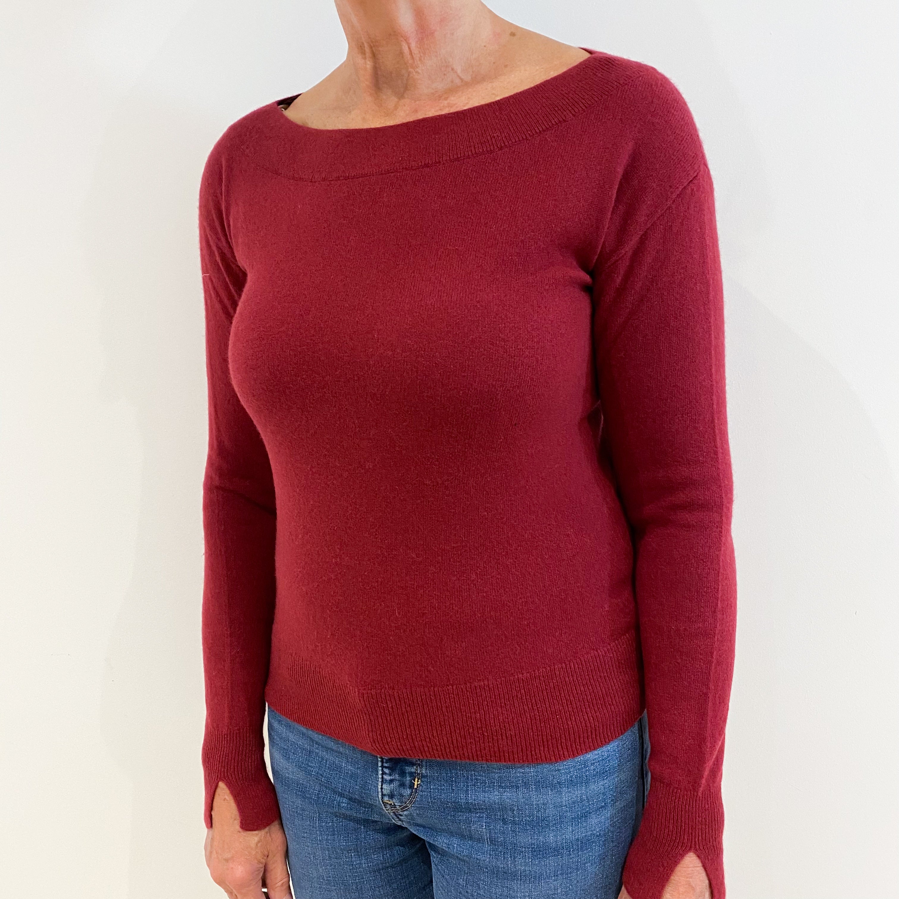 Burgundy Red Cashmere Boat Neck Jumper Medium