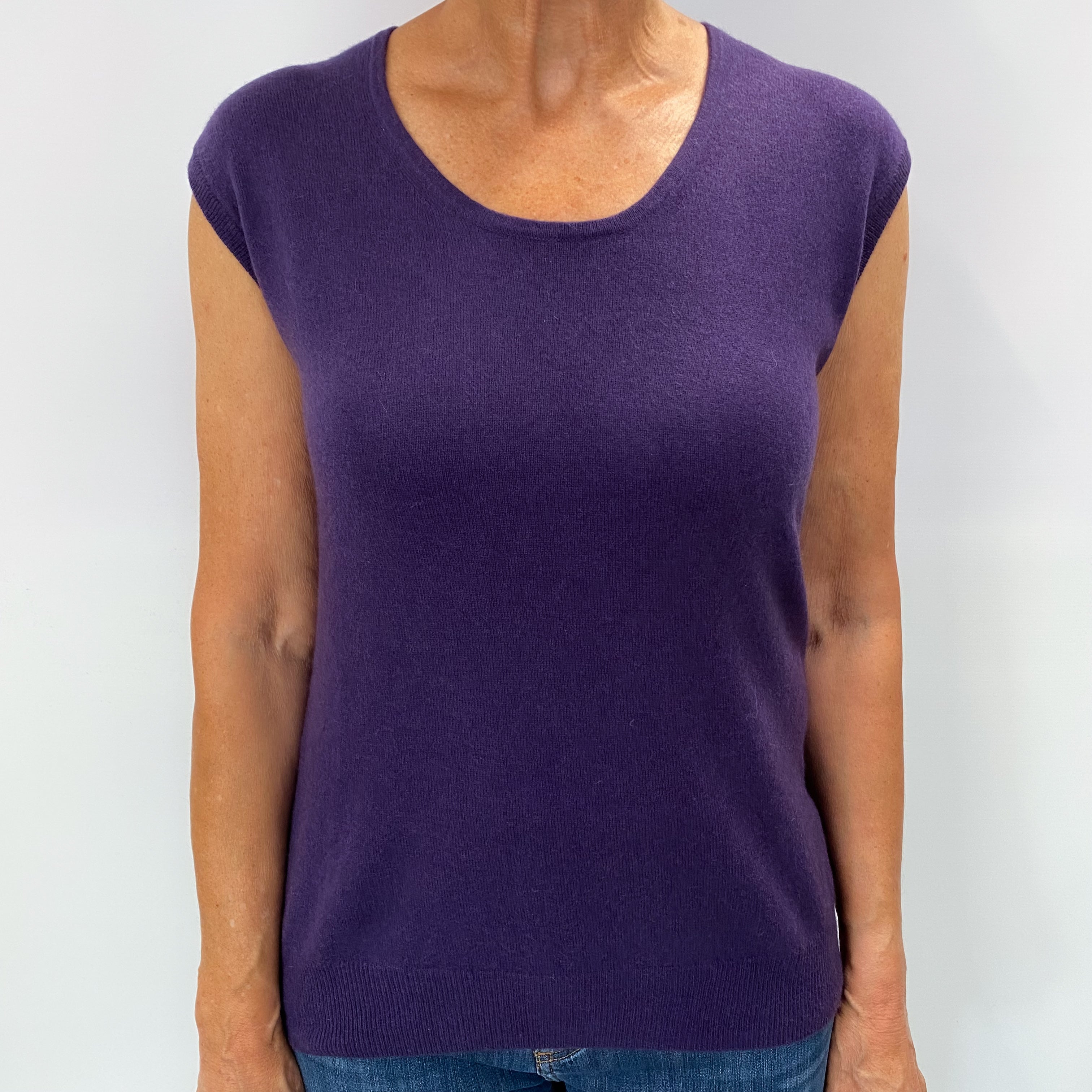 Aubergine Purple Cashmere Crew Neck Sleeveless Jumper Medium