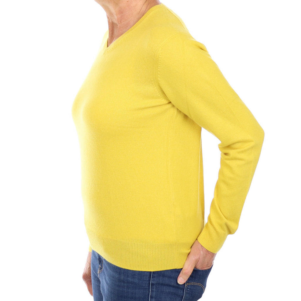 Sunshine Yellow Cashmere V Neck Jumper Medium