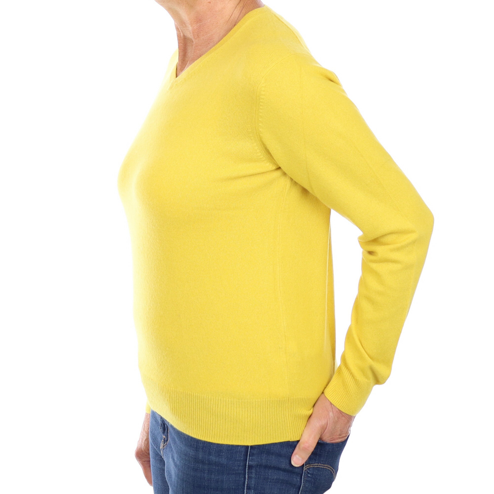 Sunshine Yellow Cashmere V Neck Jumper Medium