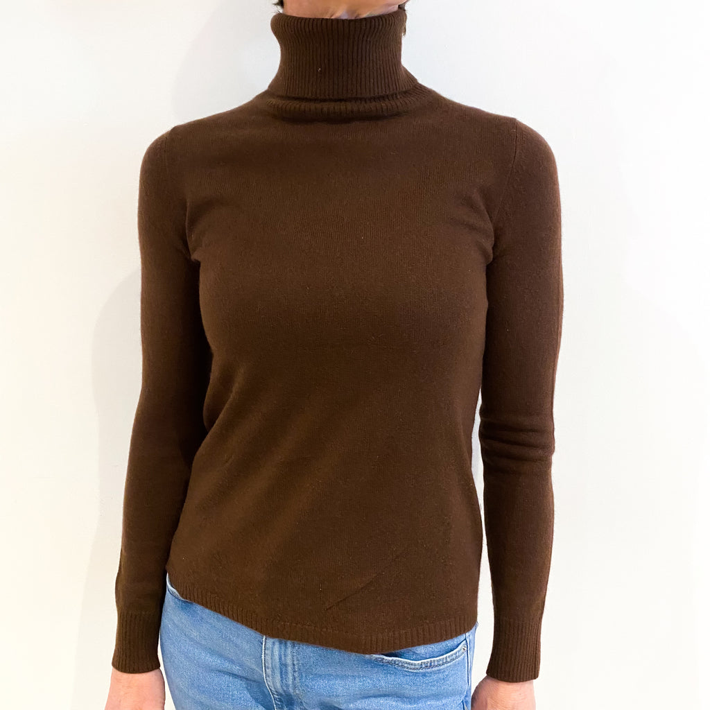 Milk Chocolate Brown Cashmere Polo Neck Jumper Small