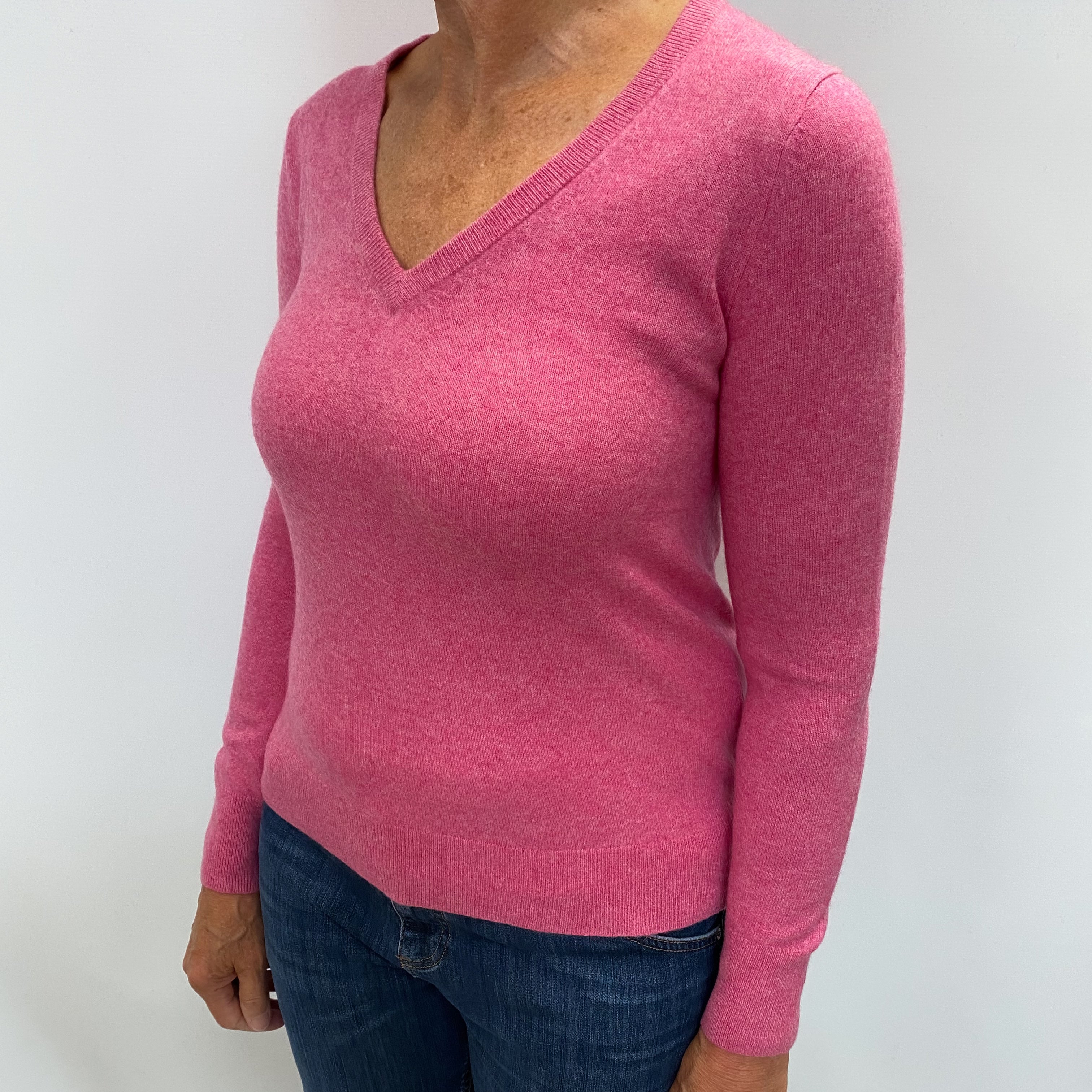 Sweet Pea Pink Cashmere V Neck Jumper Medium