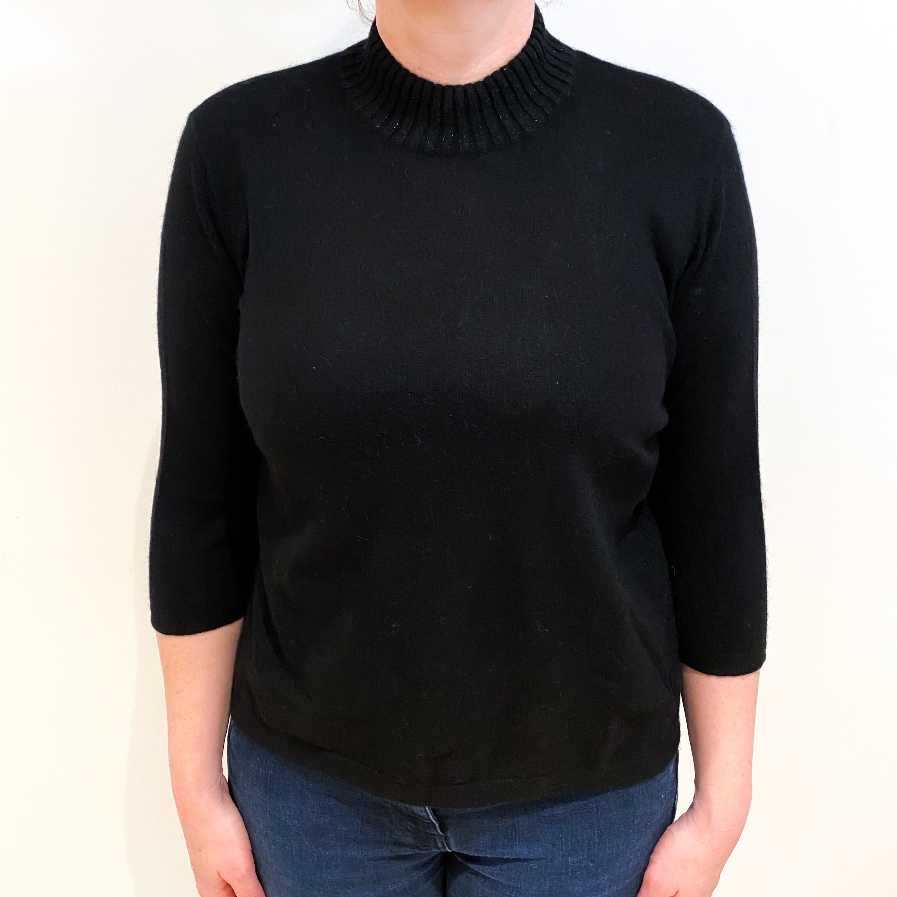 Black Cashmere Sparkly Turtle Neck Jumper Large
