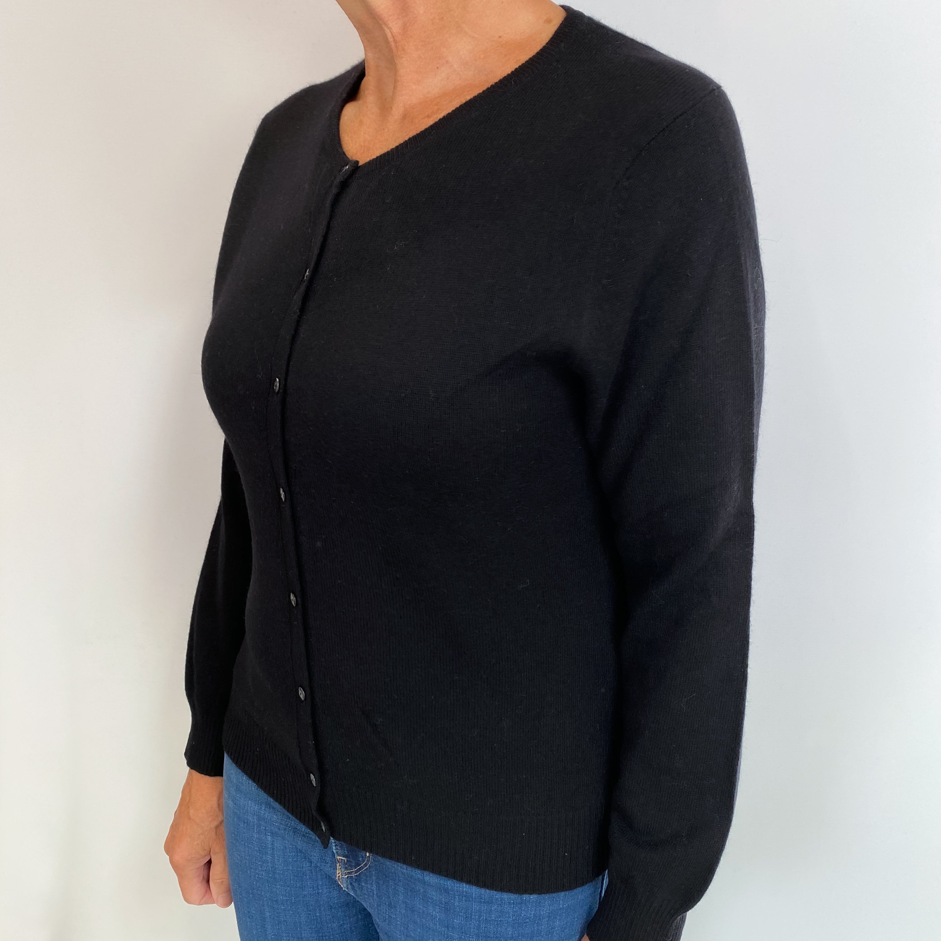 Black Cashmere Crew Neck Cardigan Medium