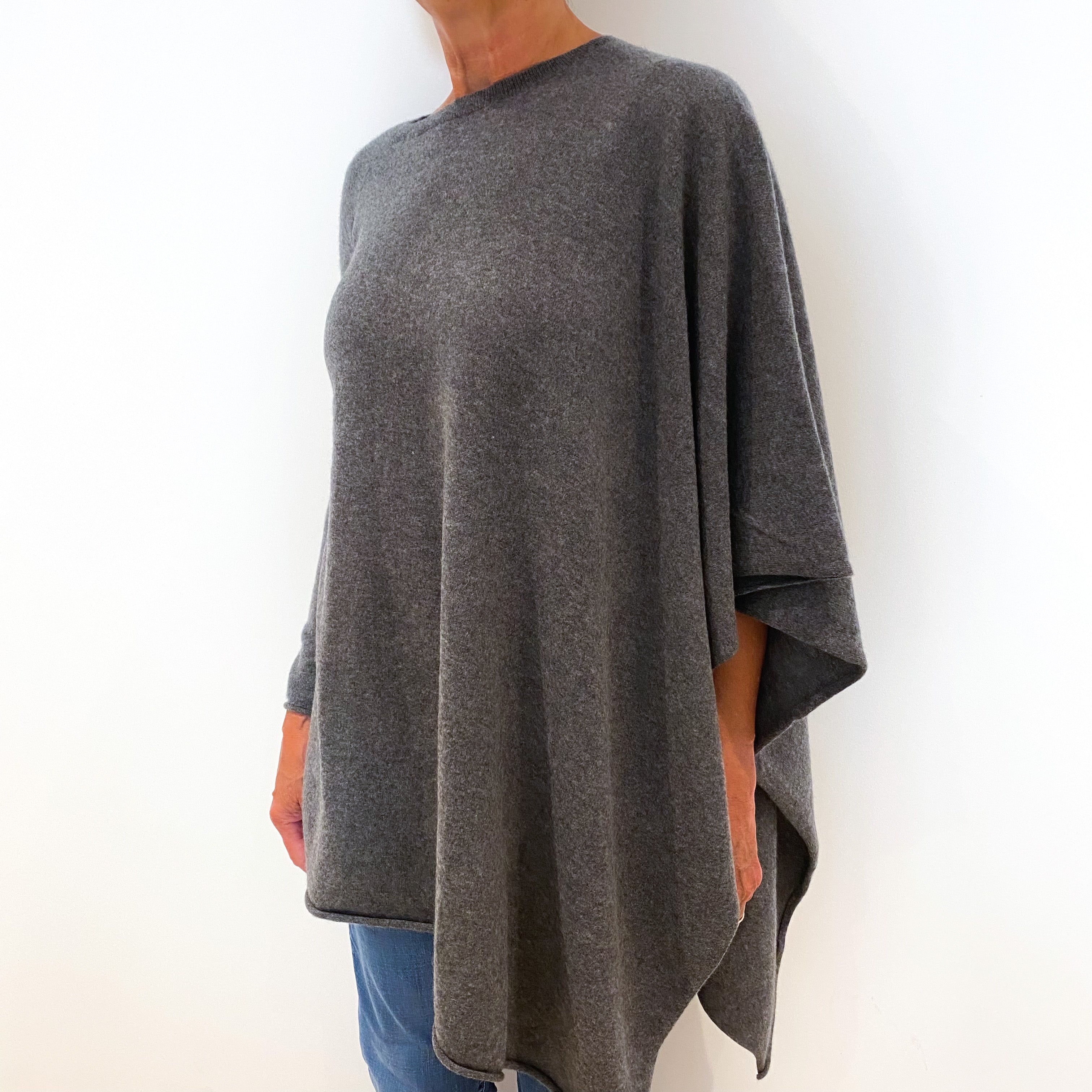 Slate Grey One Sleeve Cashmere Poncho Style Jumper Medium