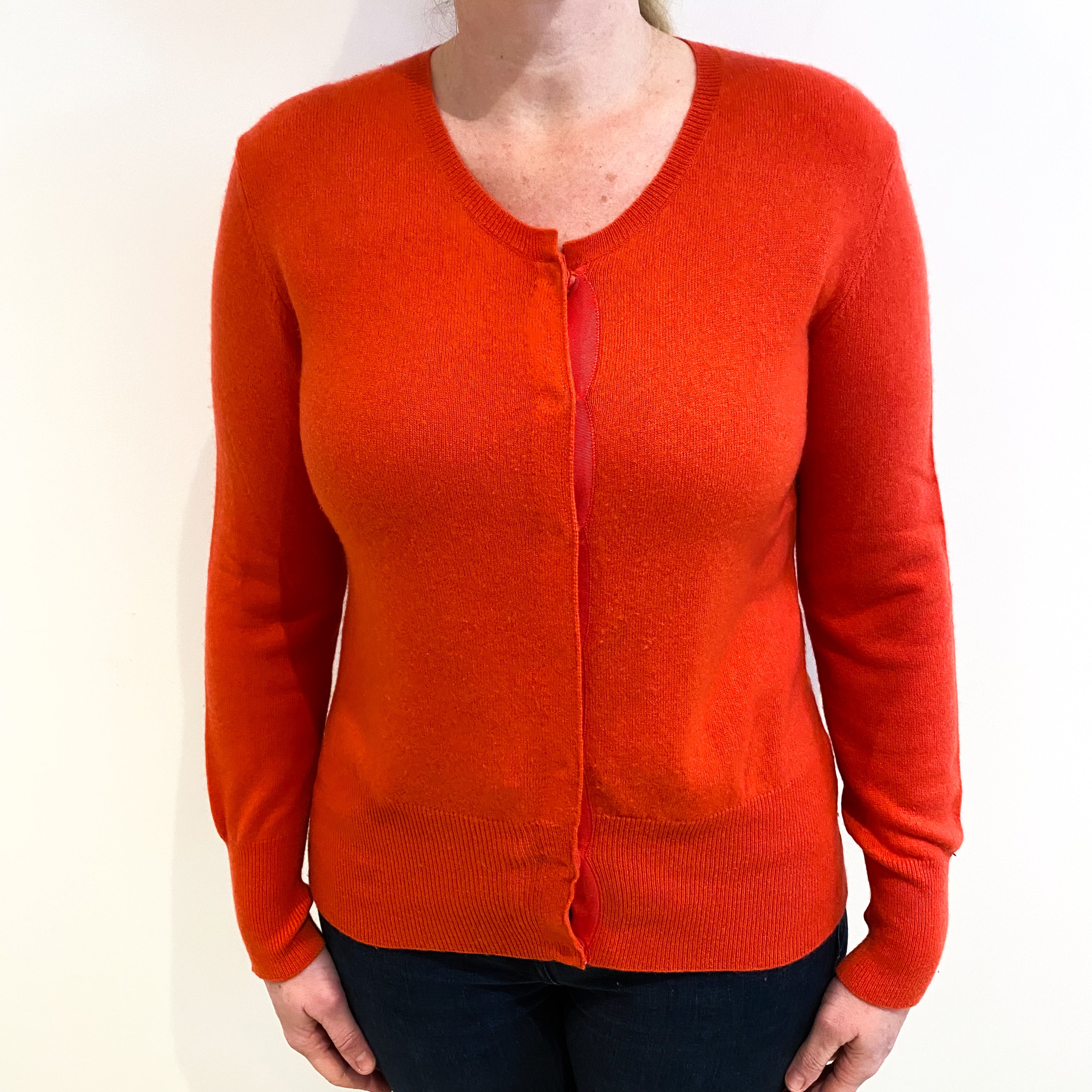 Tangerine Orange Cashmere Crew Neck Cardigan Large