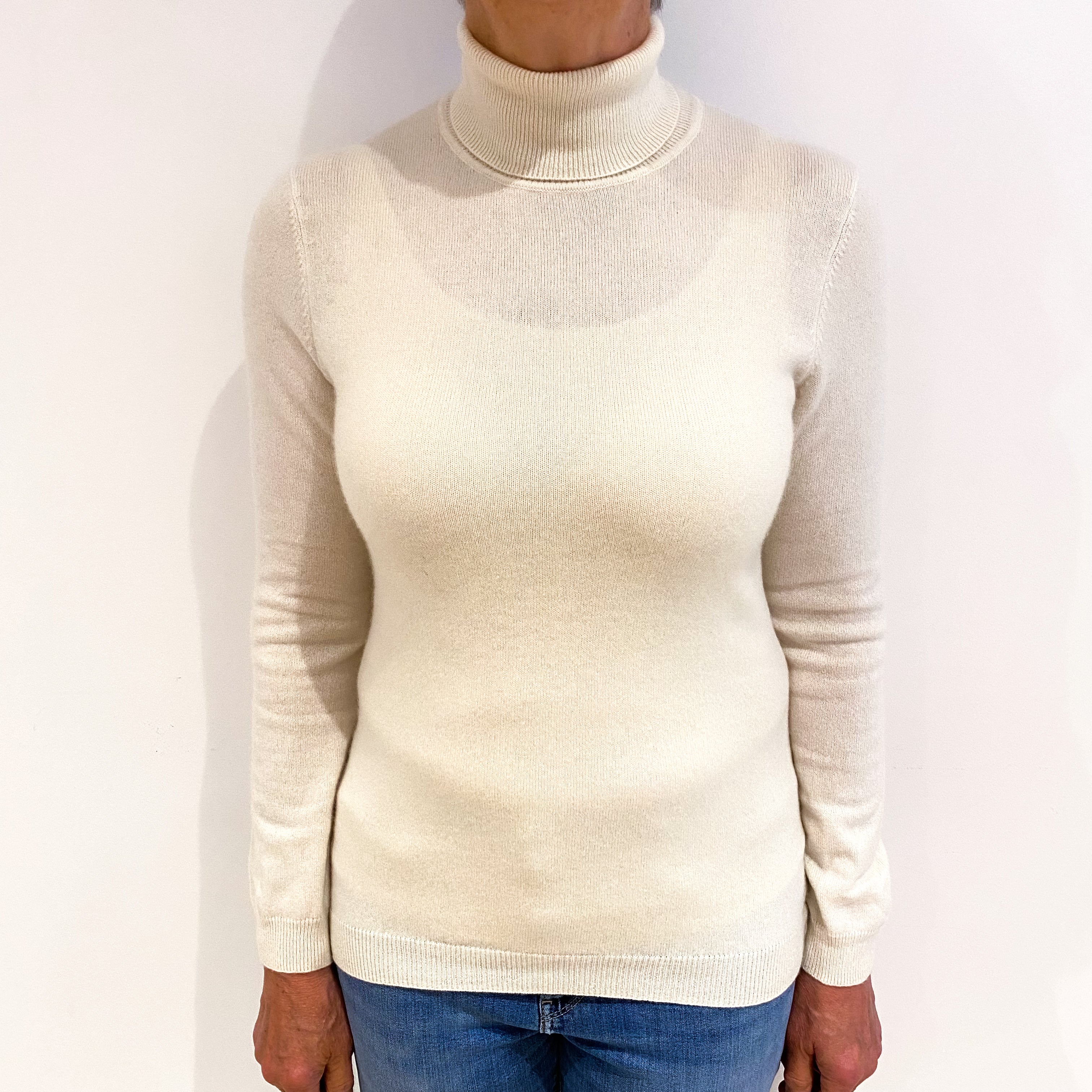 Vanilla Cream Cashmere Polo Neck Jumper Medium