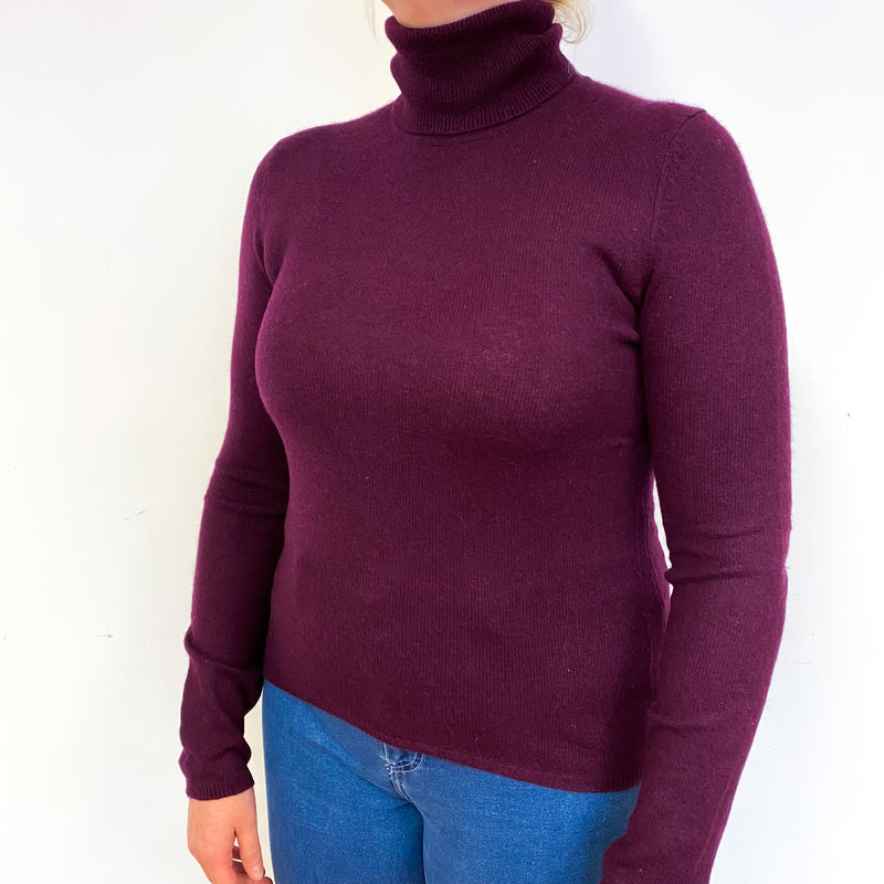 Aubergine Purple Cashmere Polo Neck Jumper Large