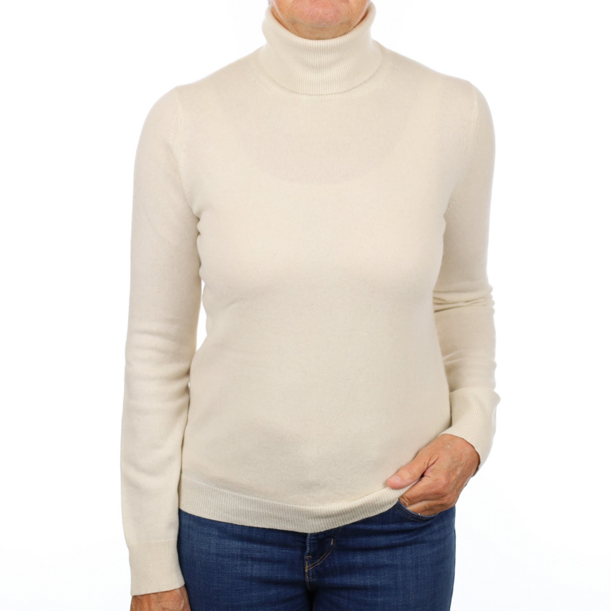 Vanilla Cream Cashmere Polo Neck Jumper Medium
