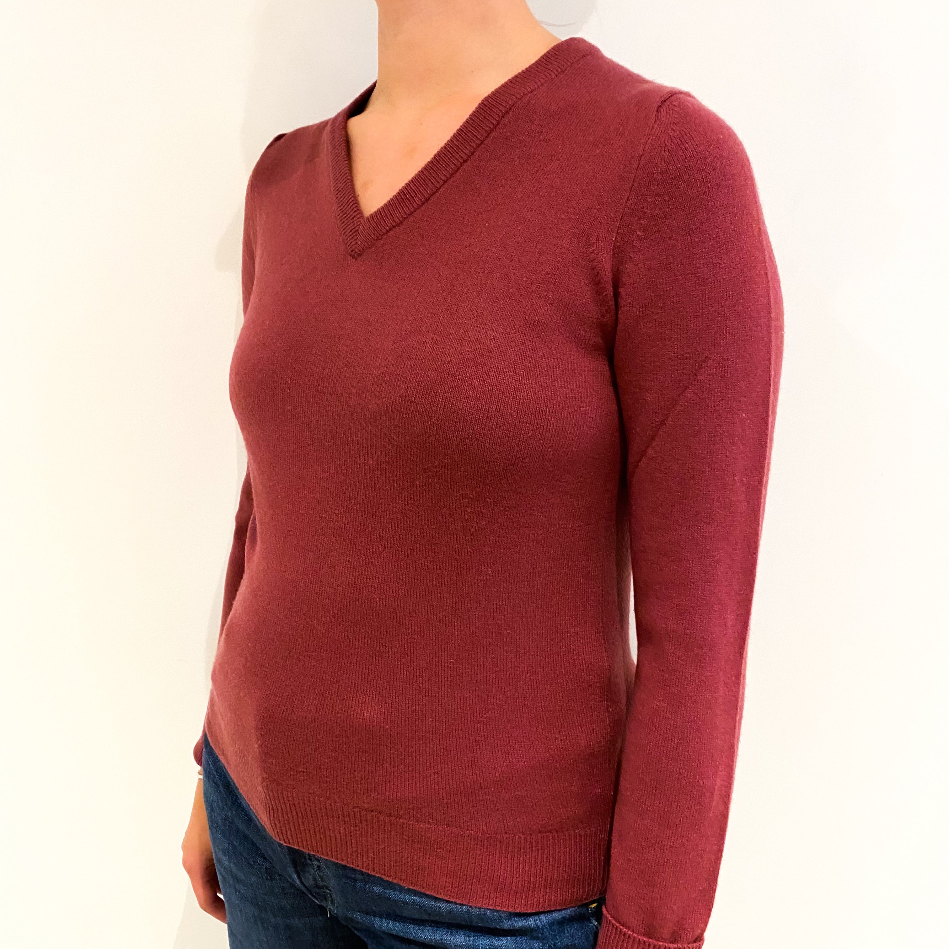 Vintage Brick Red Cashmere V-Neck Jumper Small