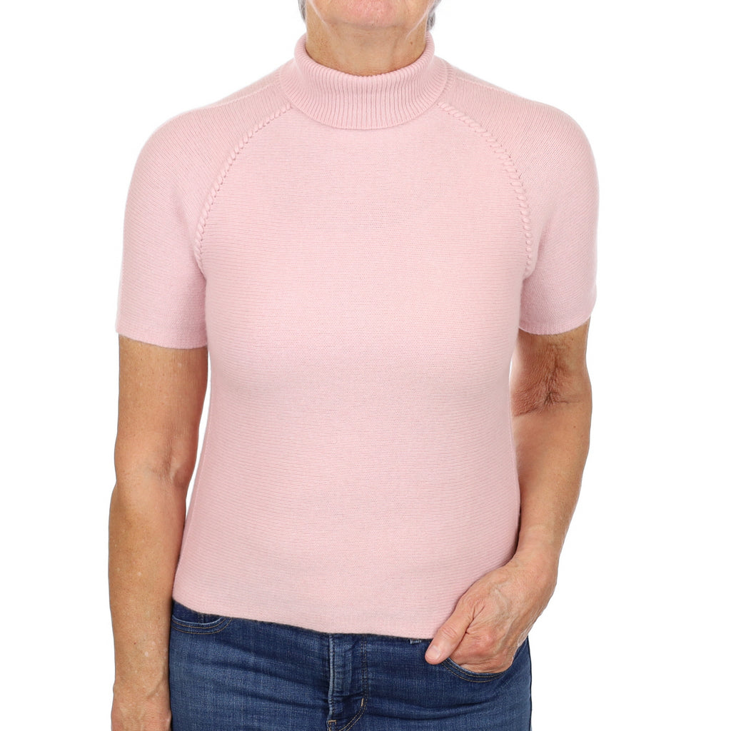 Shell Pink Cashmere Polo Neck Short Sleeved Jumper Medium