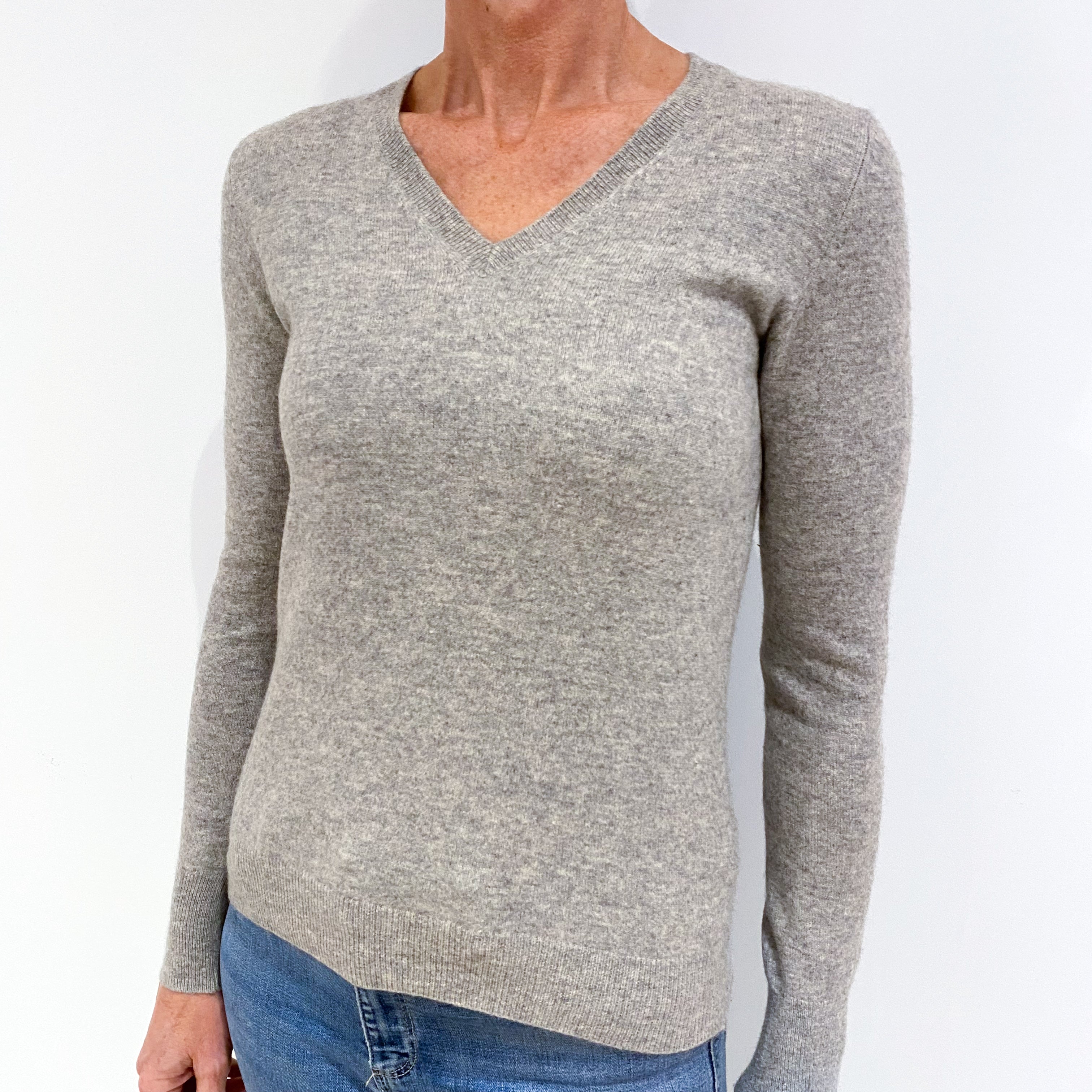 Smoke Grey Cashmere V-Neck Jumper Small