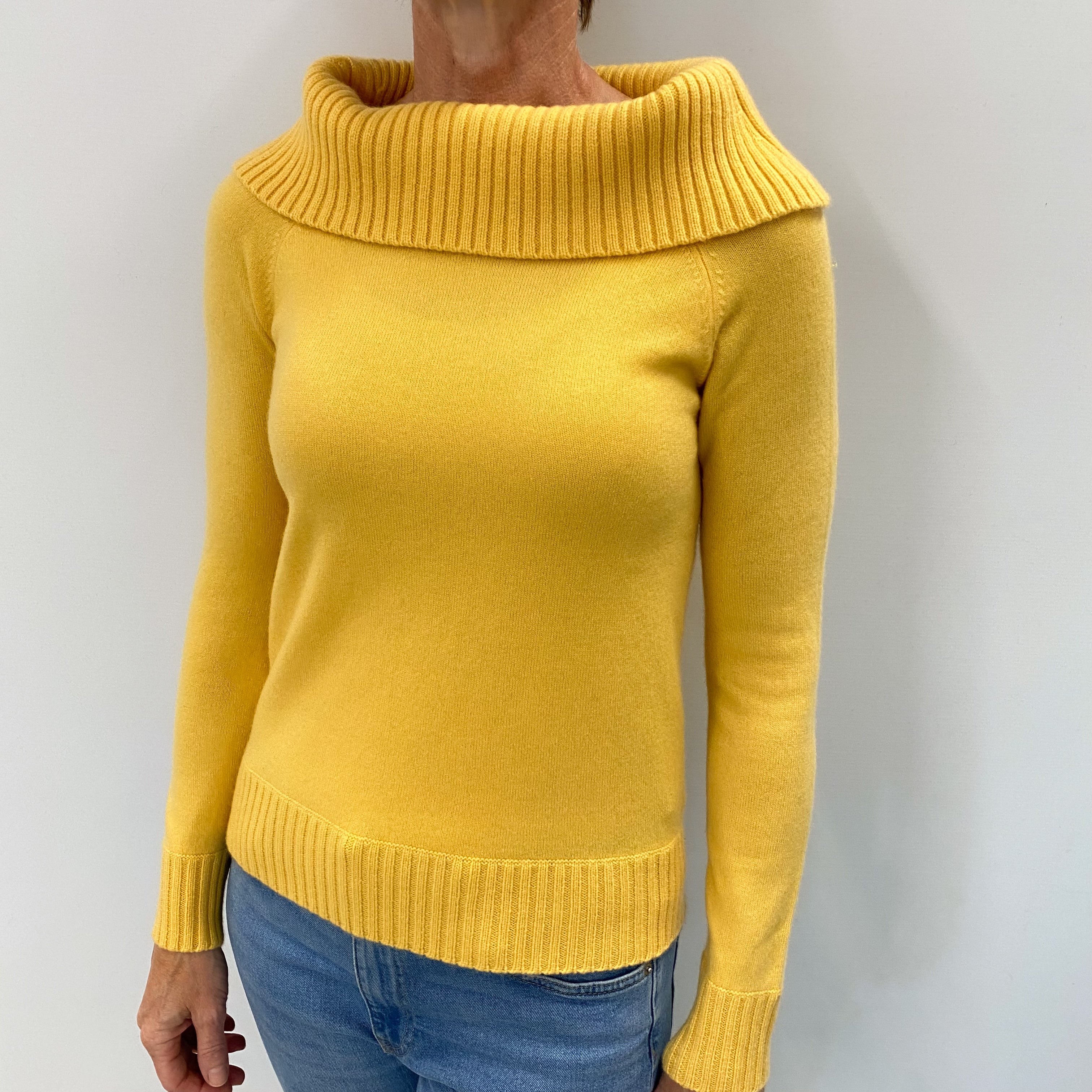 Marigold Yellow Cashmere Funnel Neck Jumper Small