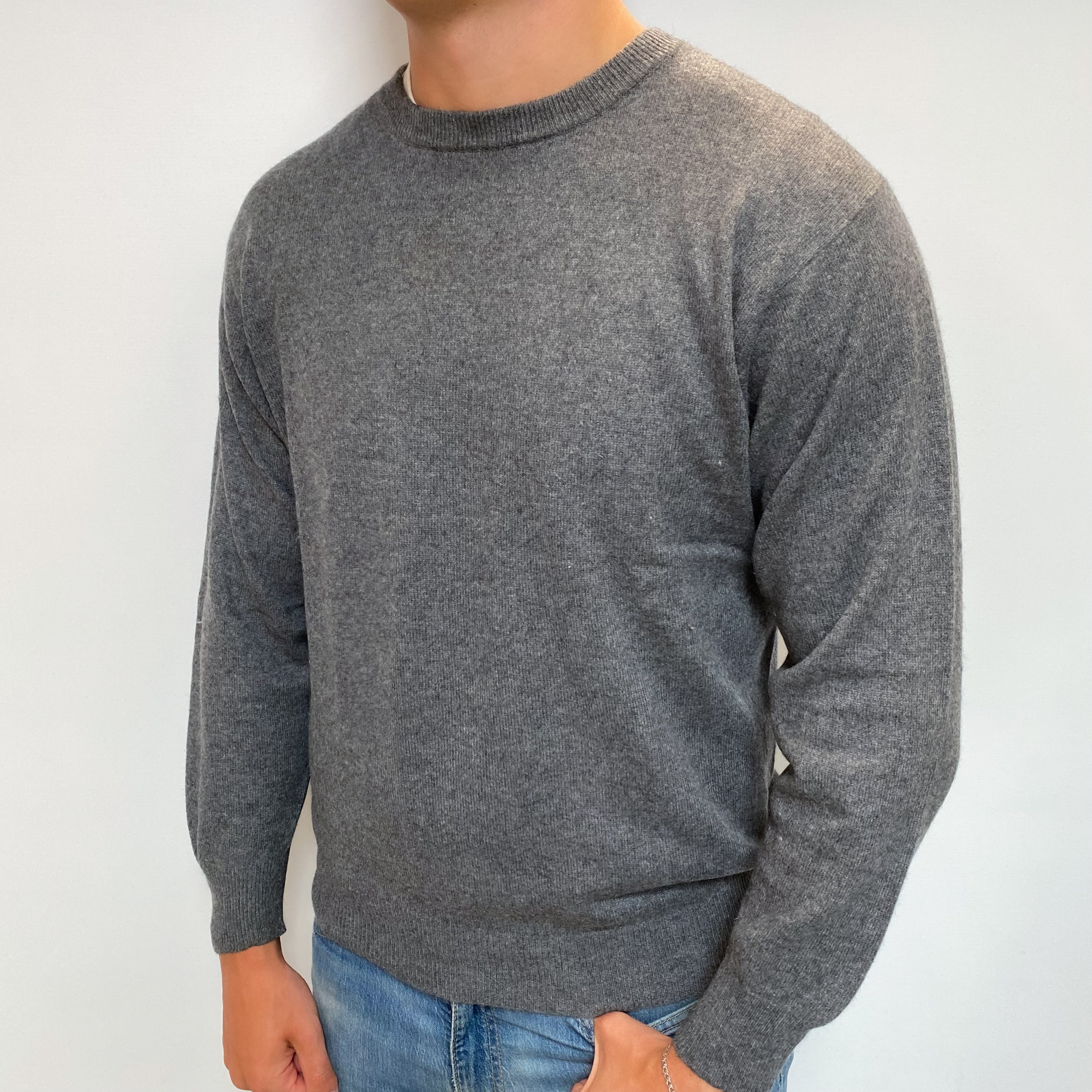Men's Slate Grey Cashmere Crew Neck Jumper XL
