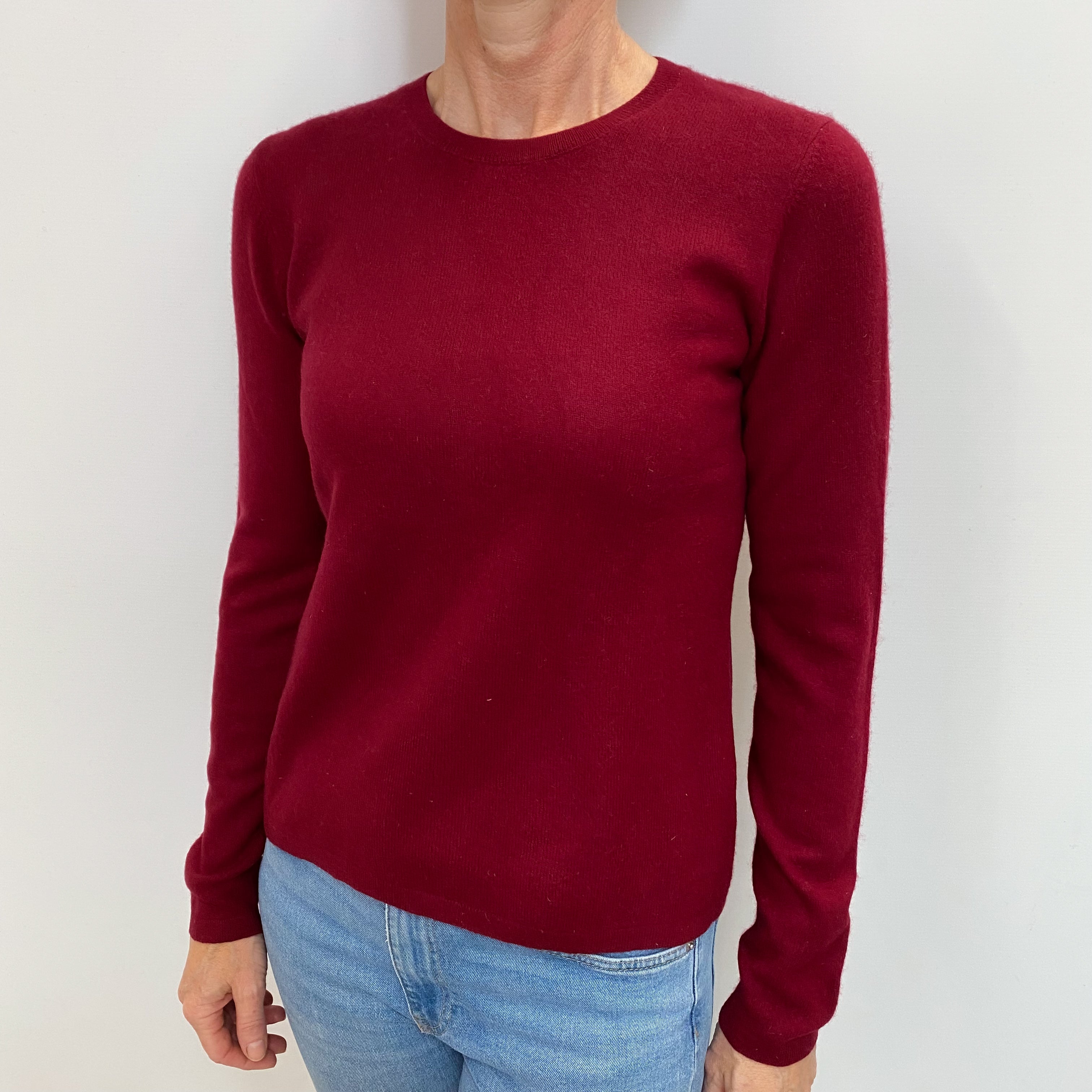 Burgundy Red Cashmere Crew Neck Jumper Small