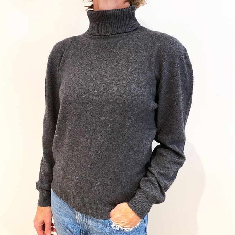 Slate Grey Blouse Sleeve Cashmere Polo Neck Jumper Small