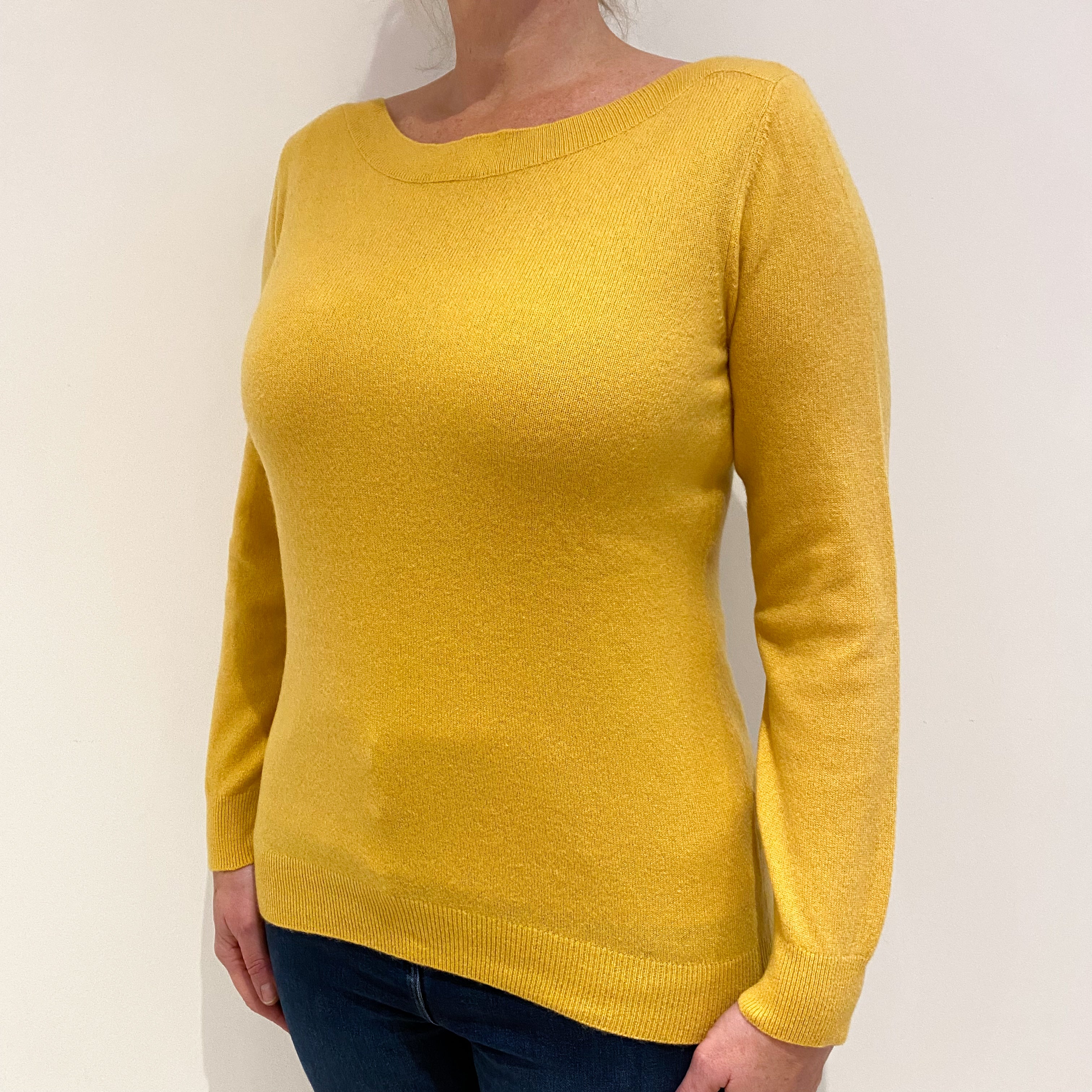 Sunflower Yellow Cashmere Slash Neck Jumper Large