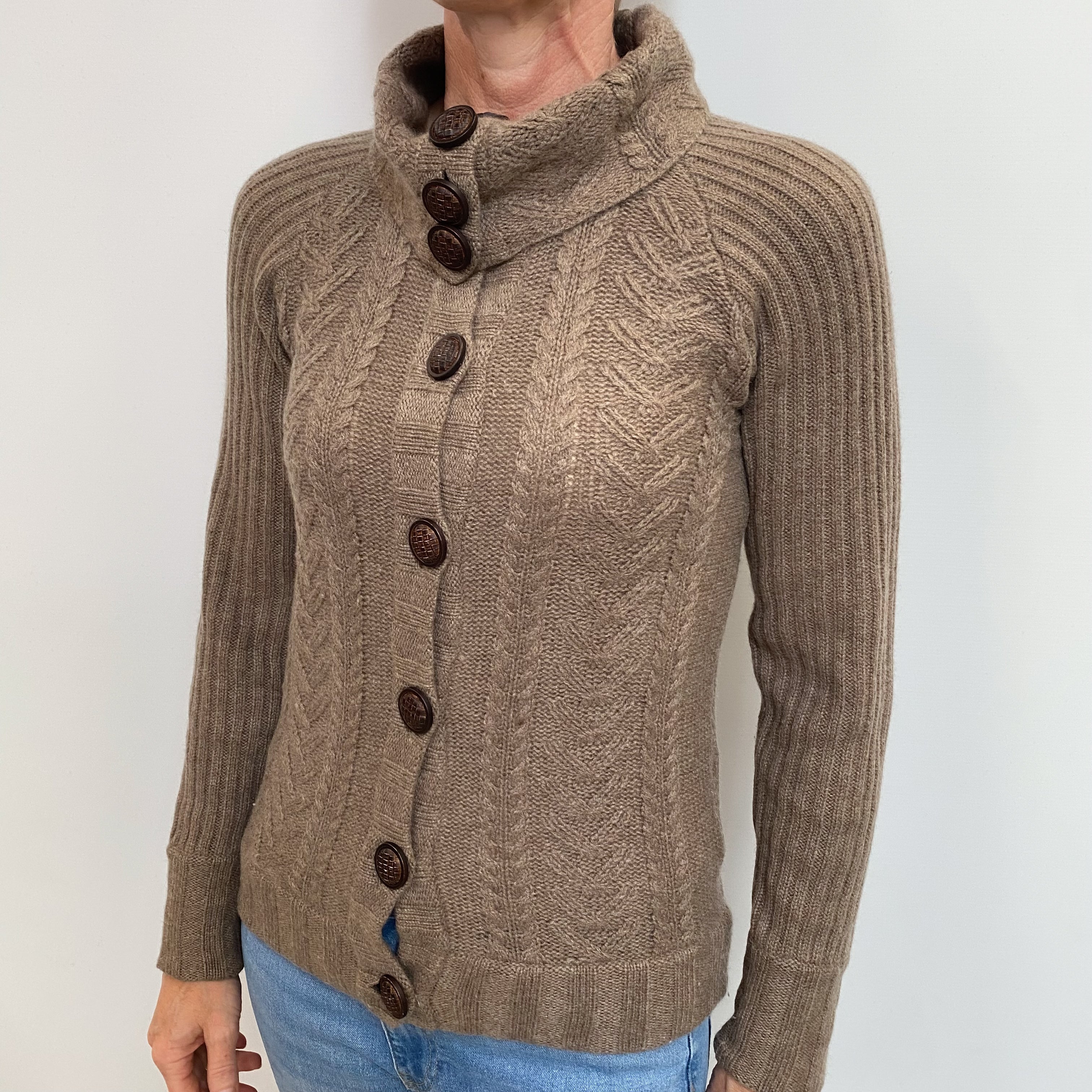 Donkey Brown Cashmere Polo Neck Cardigan Small