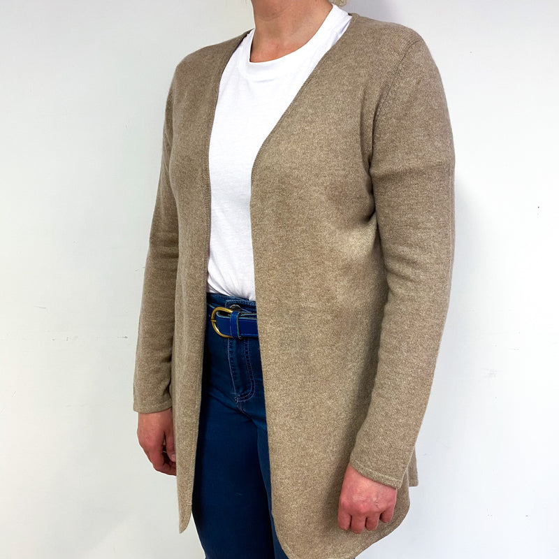 Taupe Brown Cashmere Edge to Edge Cardigan Large