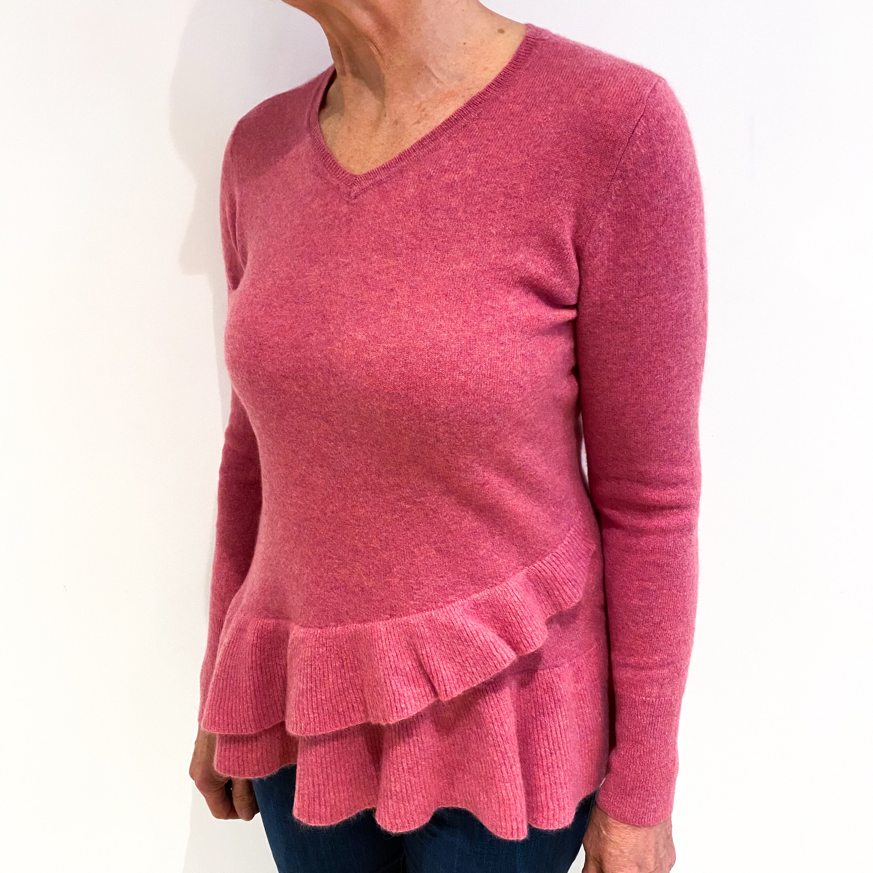 Crushed Raspberry Cashmere V Neck Jumper Medium