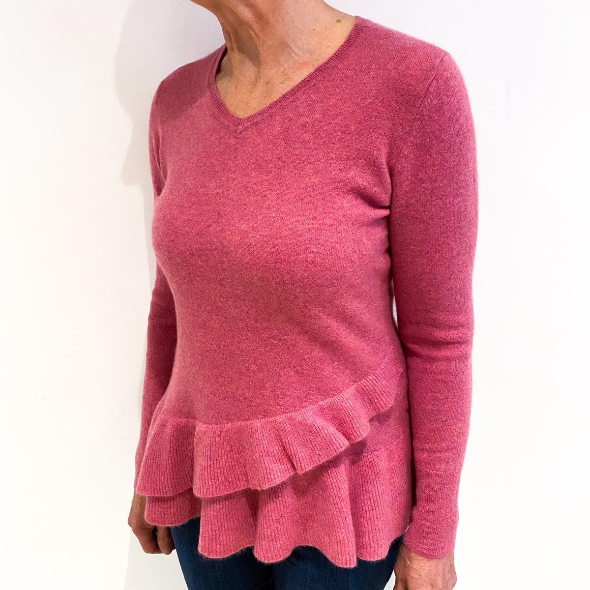 Crushed Raspberry Cashmere V Neck Jumper Medium