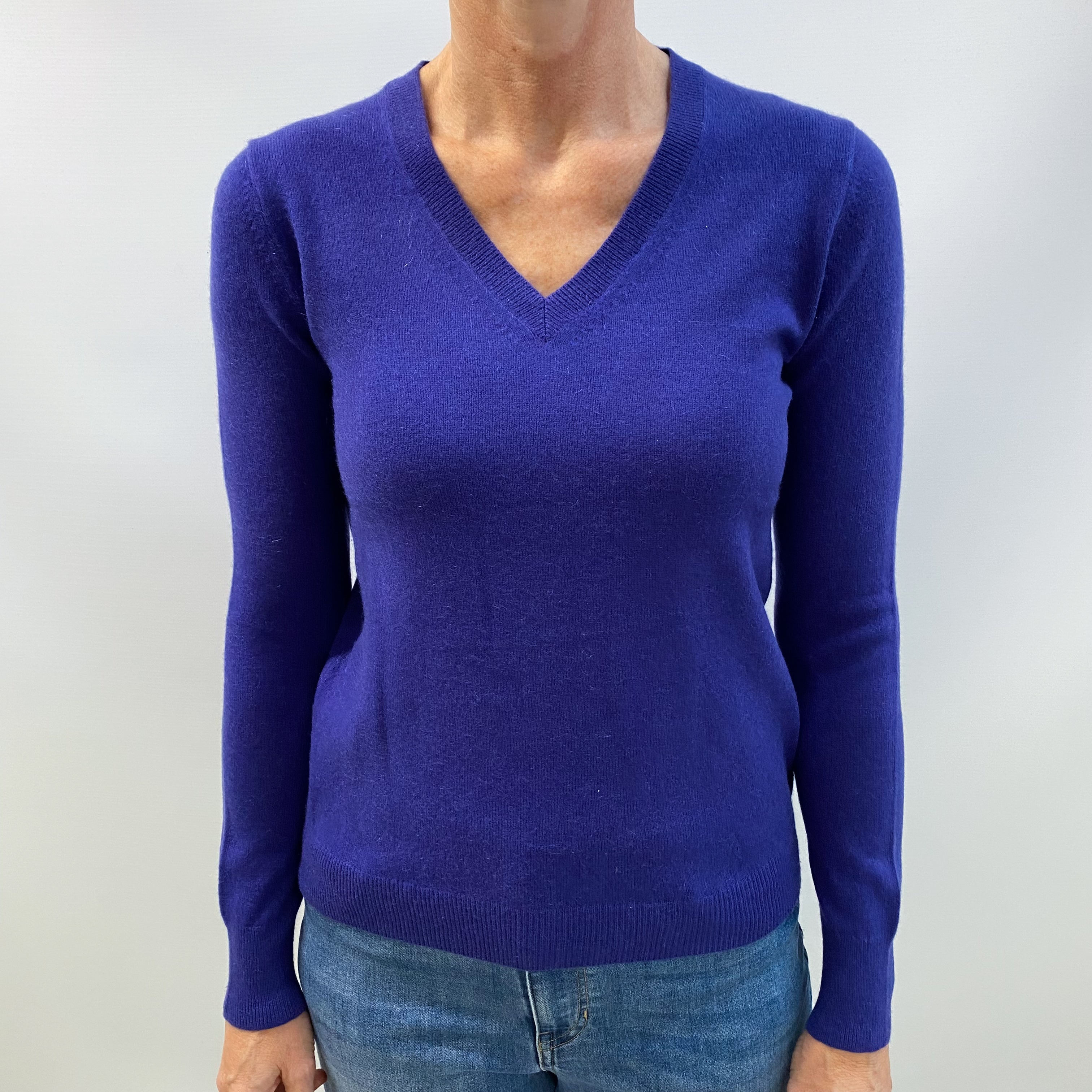 Indigo Blue Cashmere V Neck Jumper Small