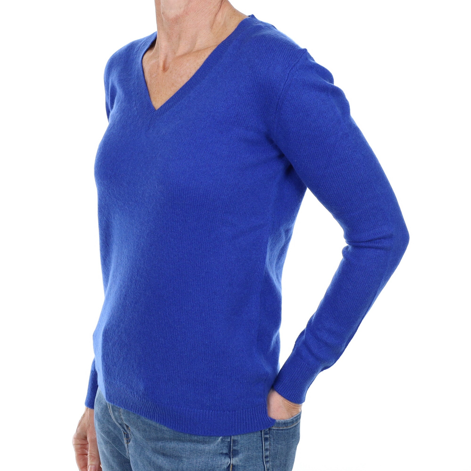 Cobalt Blue Cashmere V Neck Jumper Small