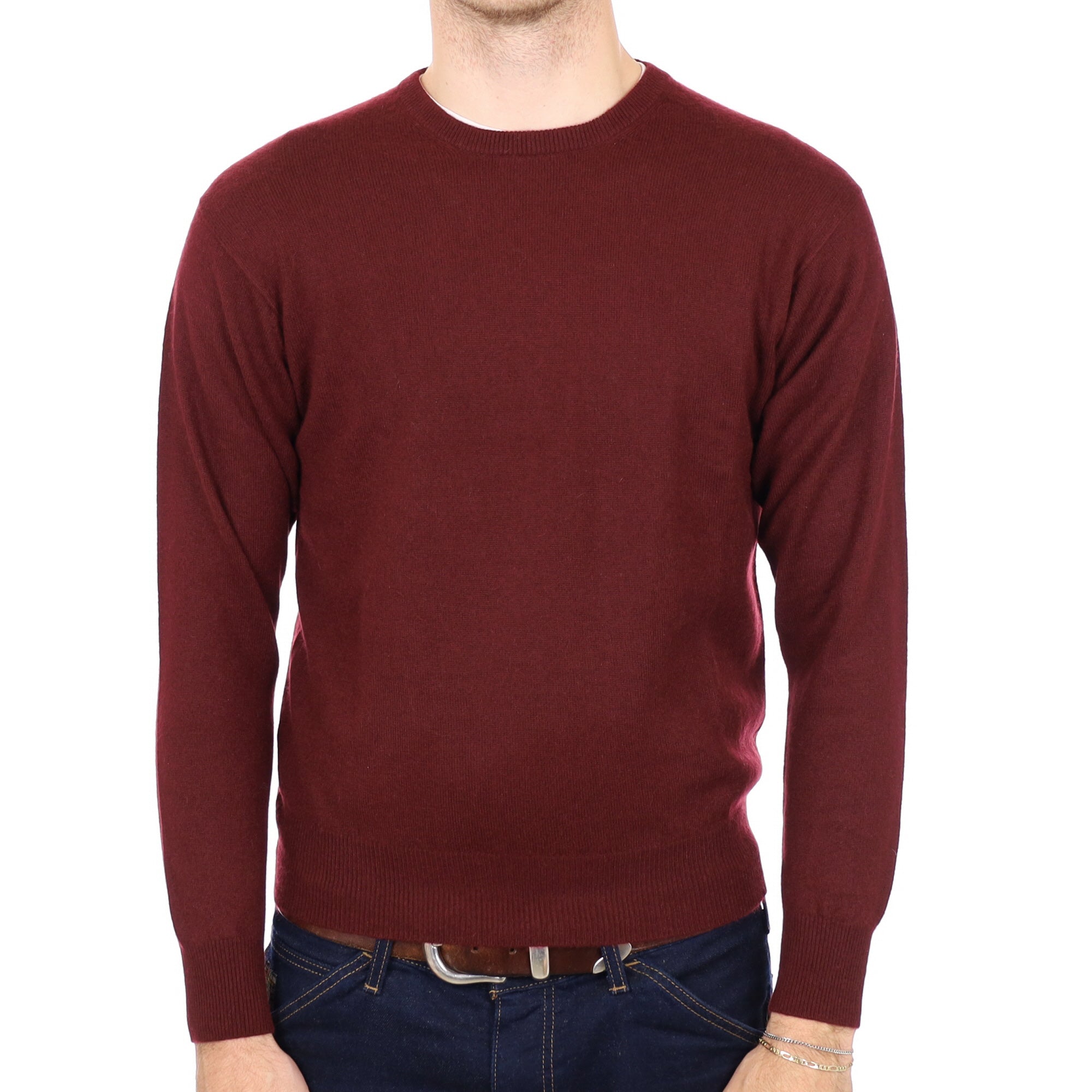 Men's Burgundy Red Cashmere Crew Neck Jumper Medium