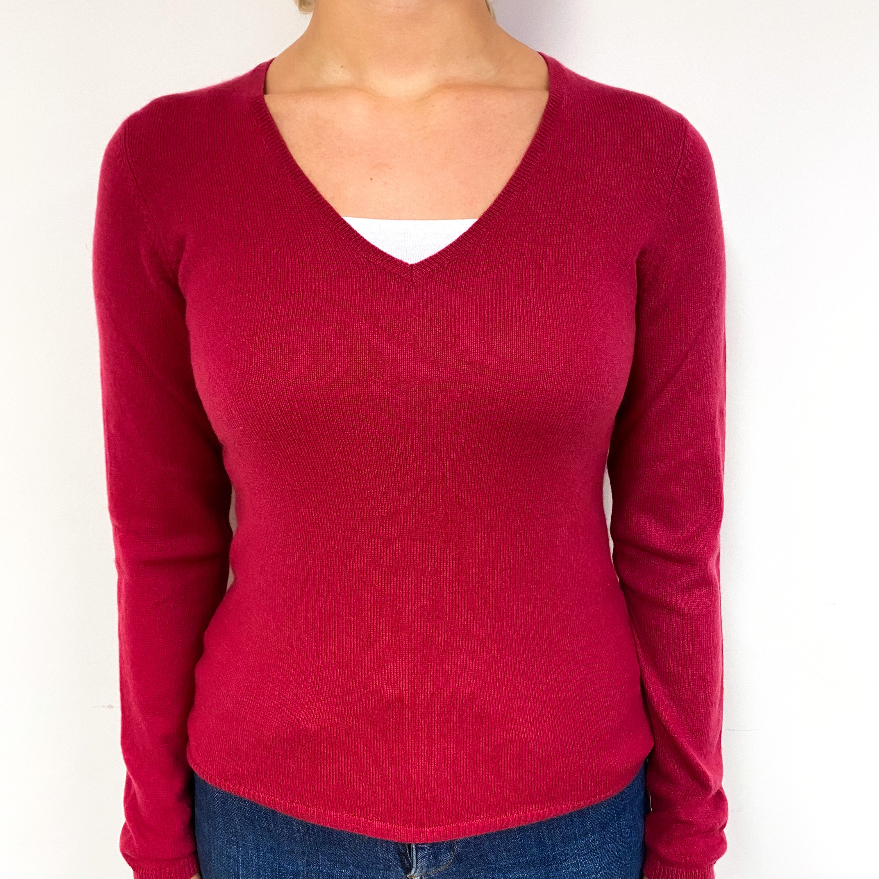 Raspberry Pink Cashmere V-Neck Jumper Small