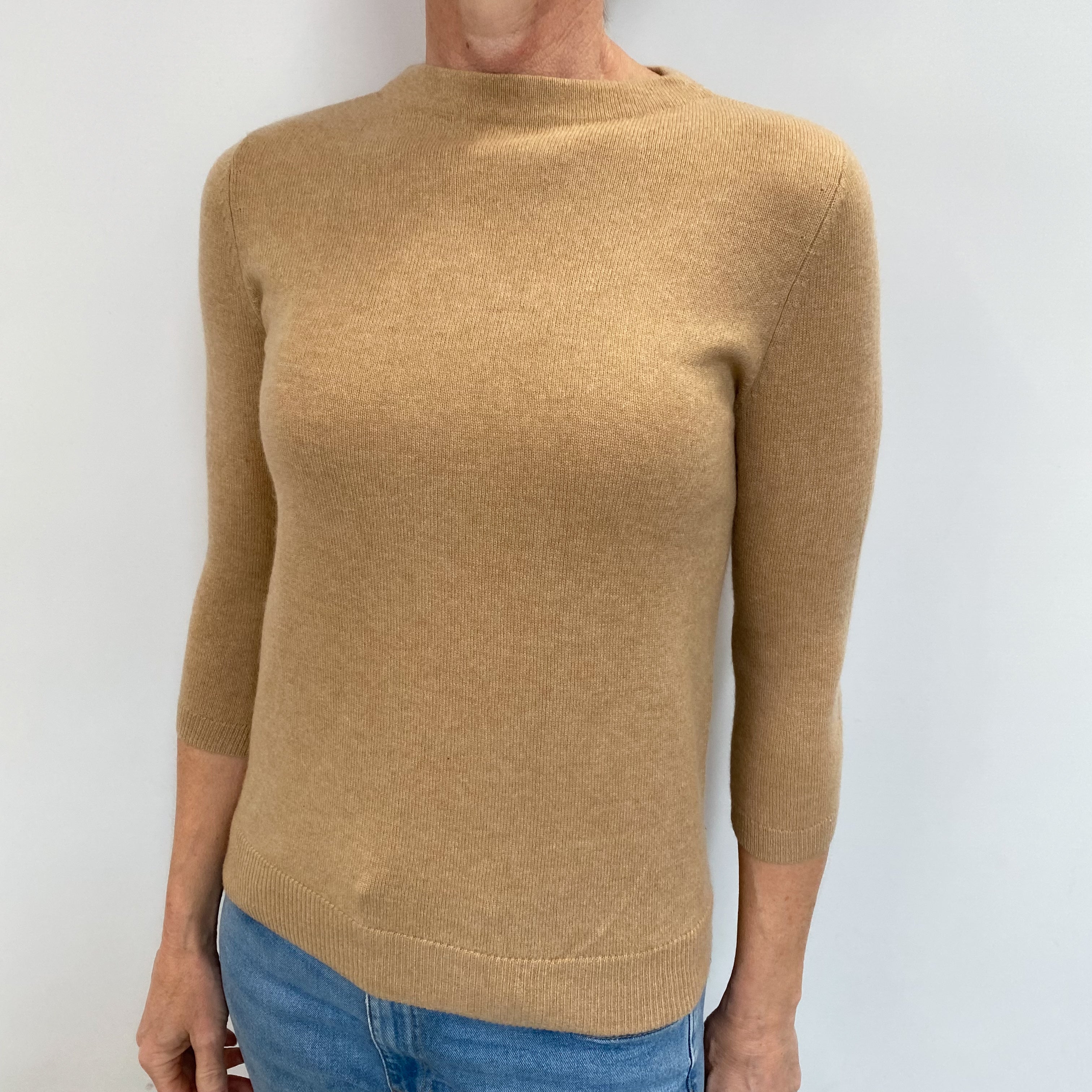 Camel Brown Cashmere Crew Neck Jumper Small