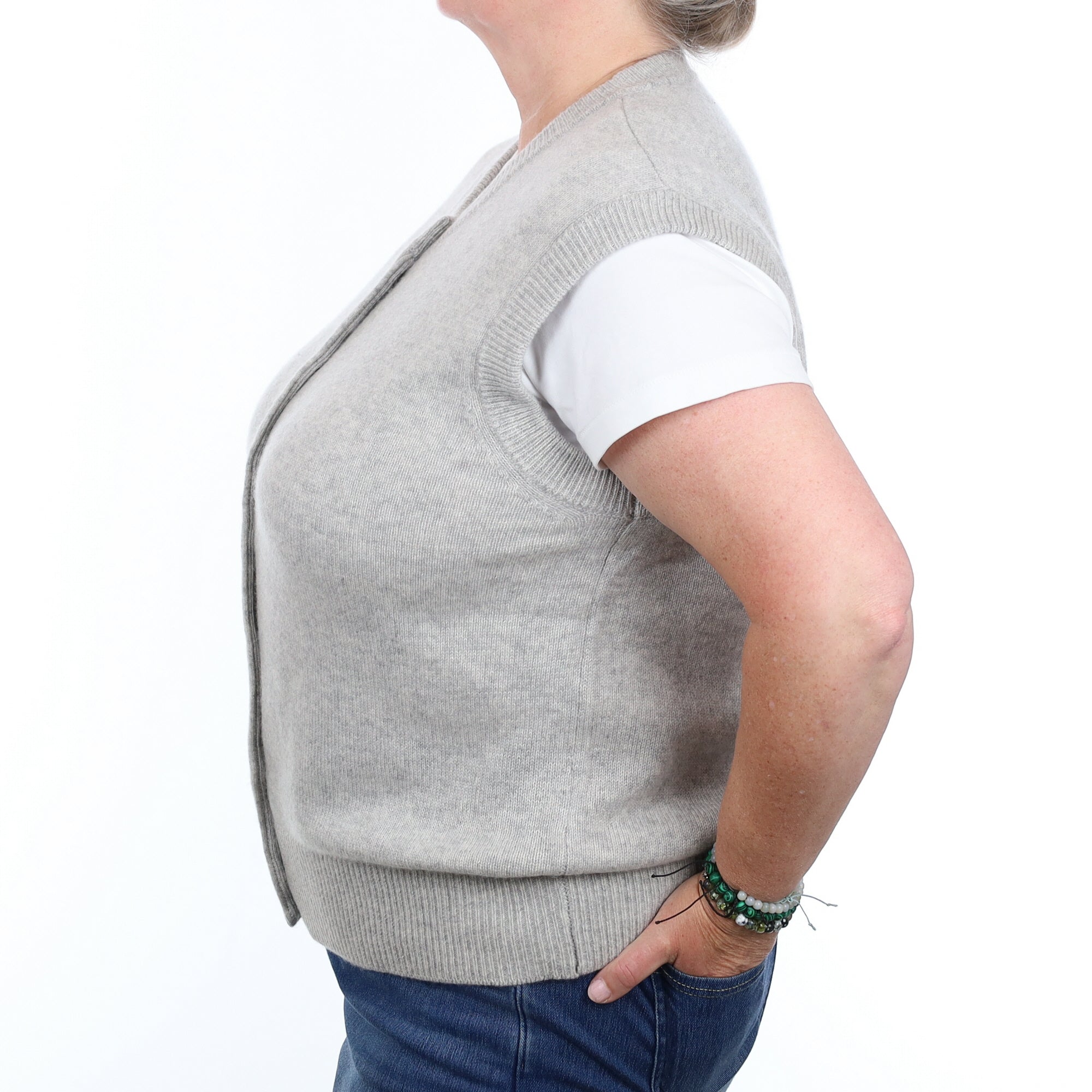 Brand New Mist Grey Luxury Cashmere Crew Neck Waistcoat Extra Large UK 20-22