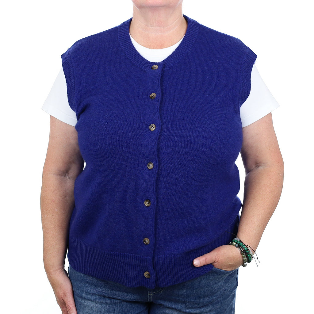 Brand New Lapis Blue Cashmere Crew Neck Waistcoat Extra Large UK 20-22